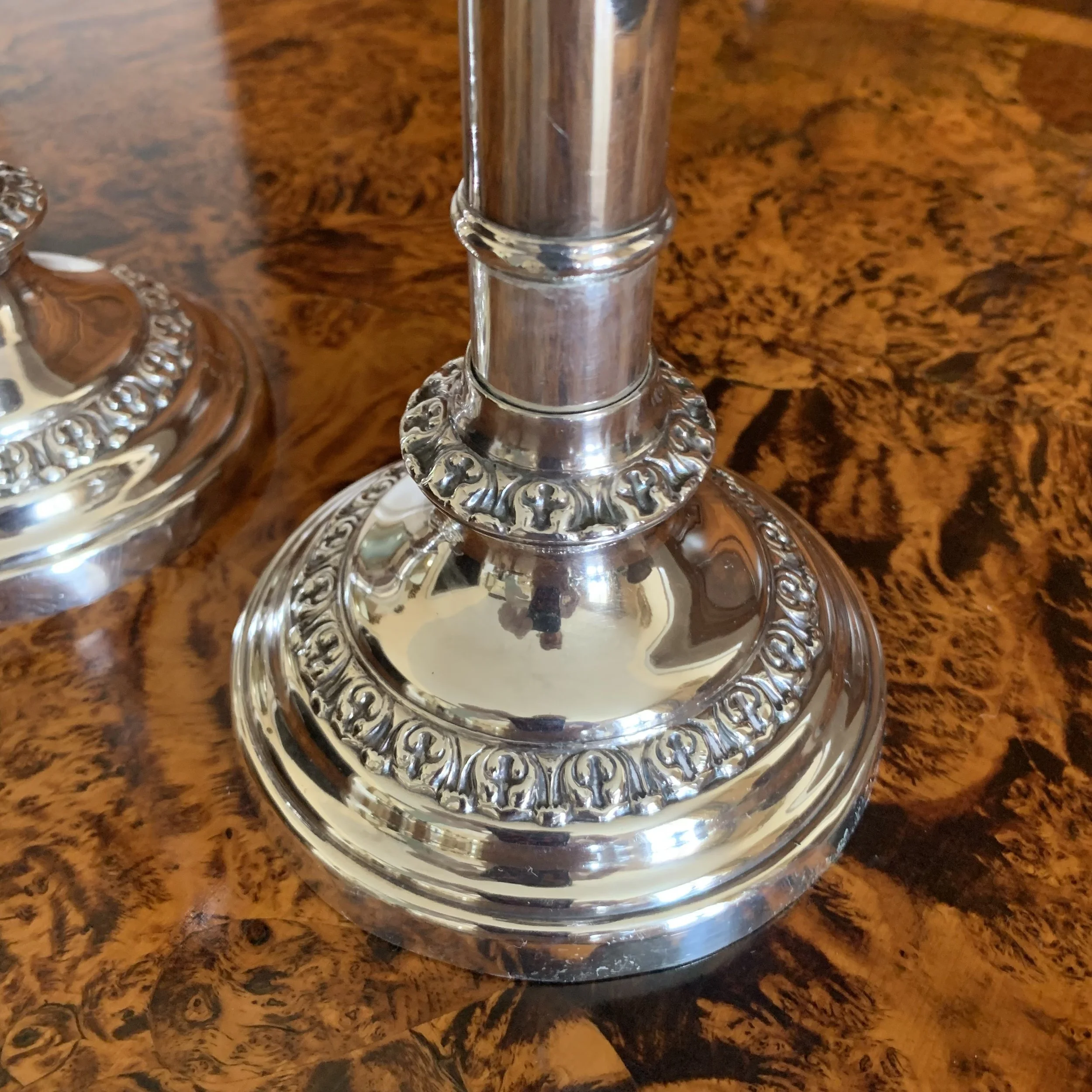 English Sheffield Silver Telescopic Candlesticks