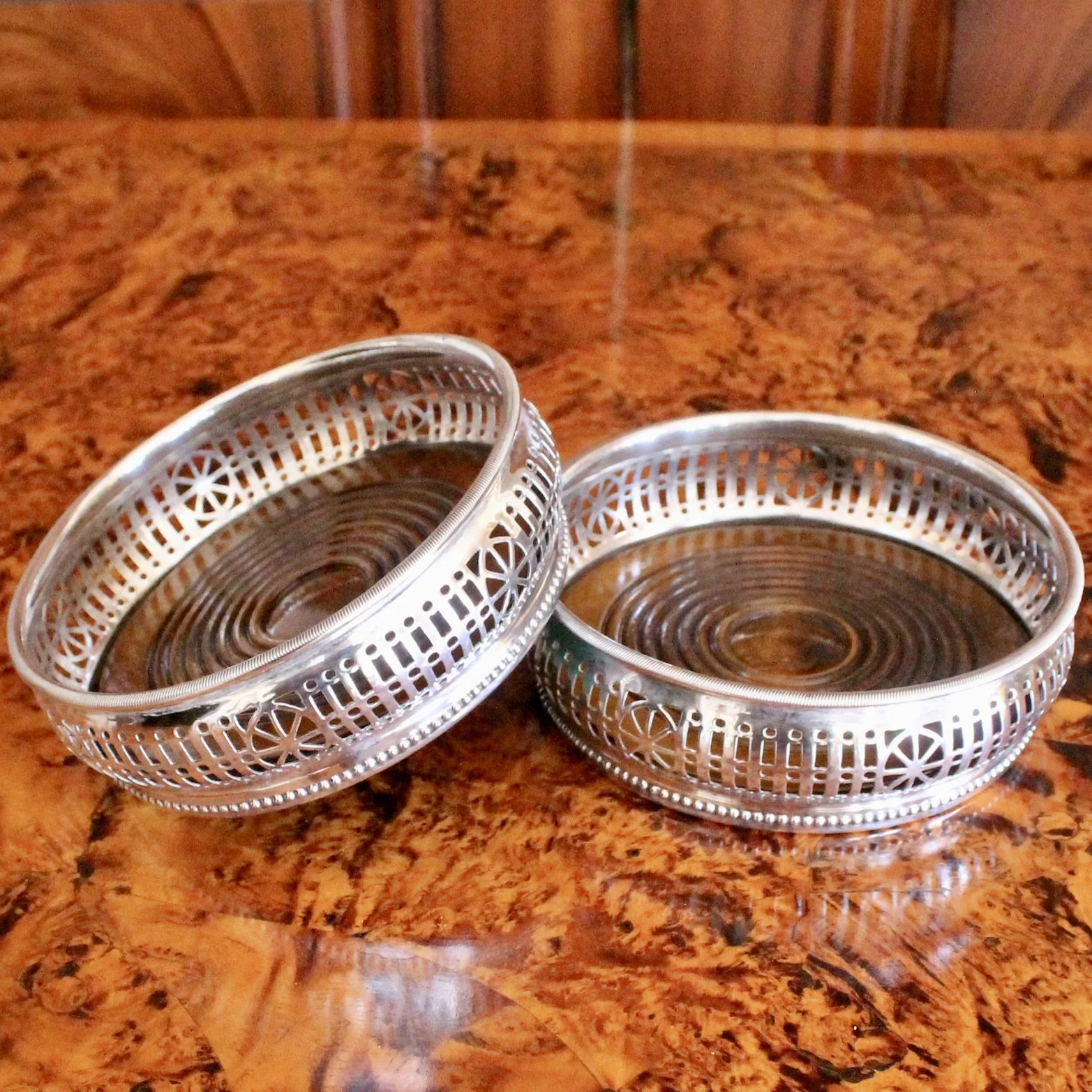 antique English wine bottle coasters