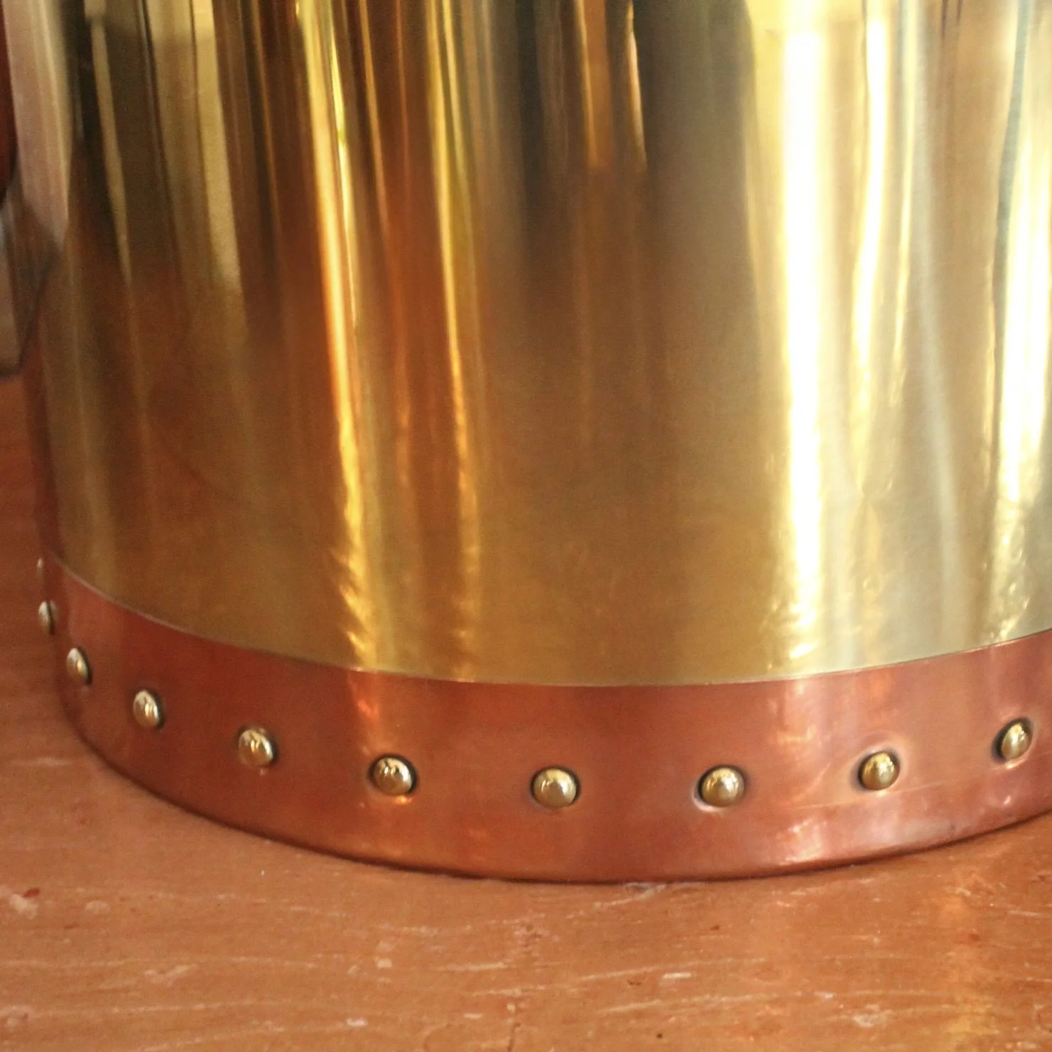 Large Copper and Brass Studded Kindling Bucket