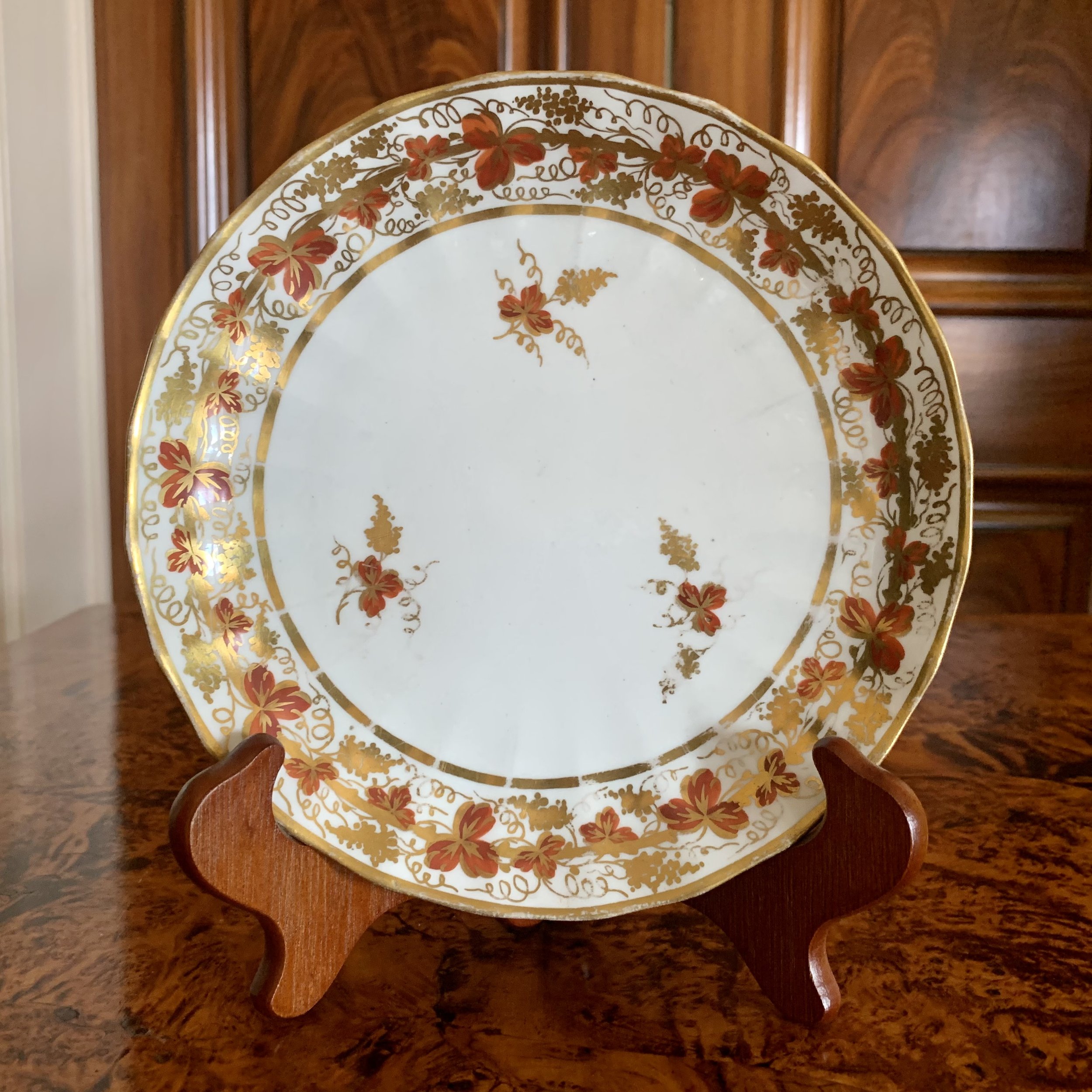 Pair English Derby orange gilt Grape Vine Porcelain Plates