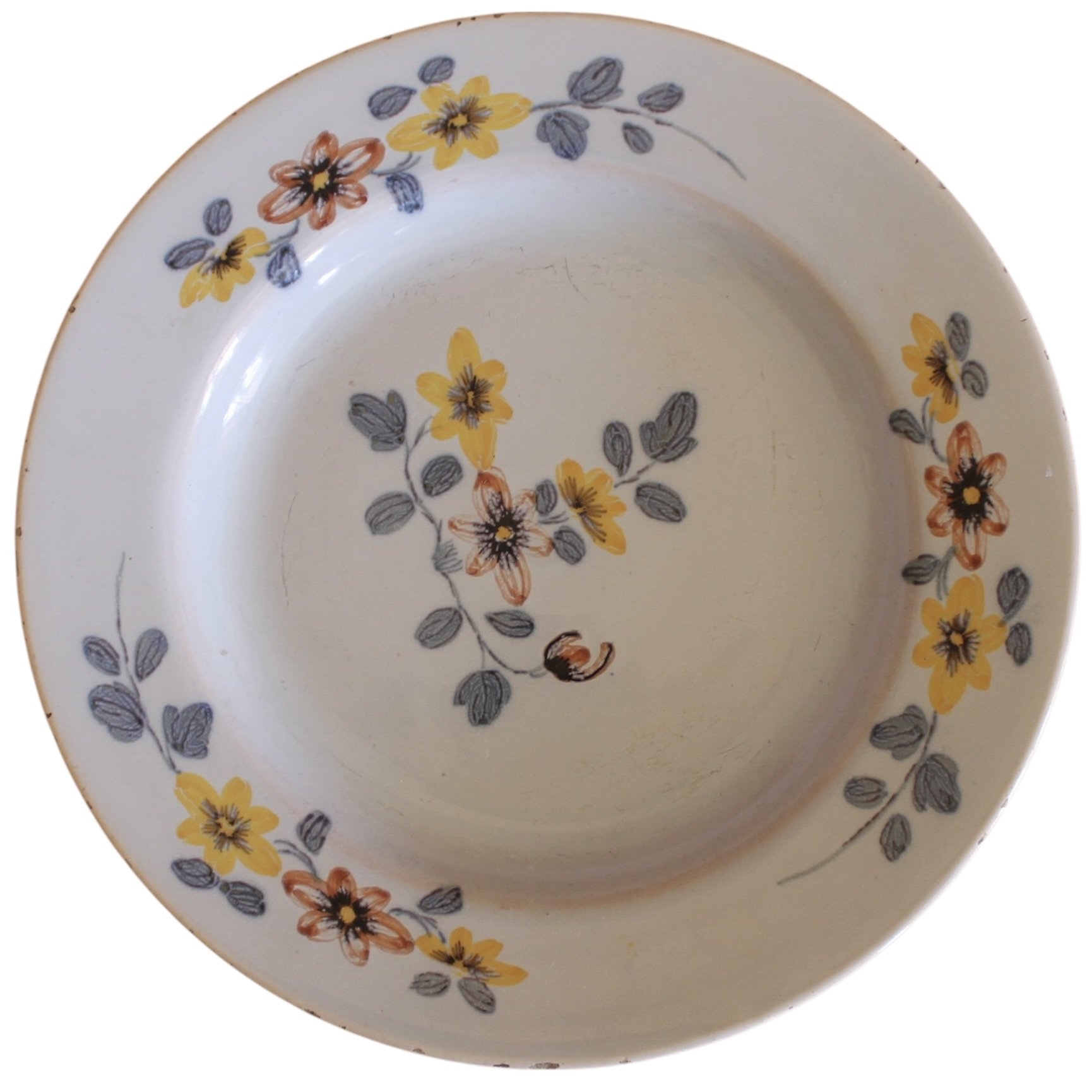 English Delftware Plate in Yellow and Lavender, 18th c.