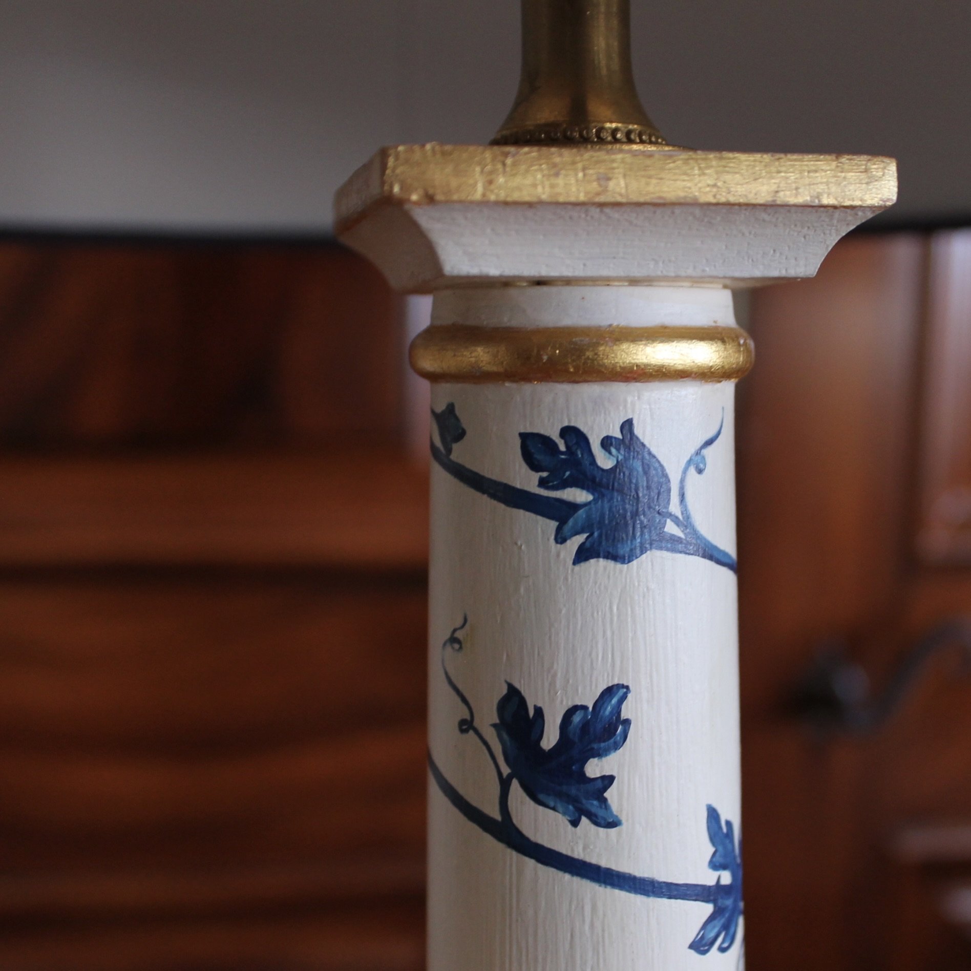 Pair Neoclassical Painted Gilt Lamps