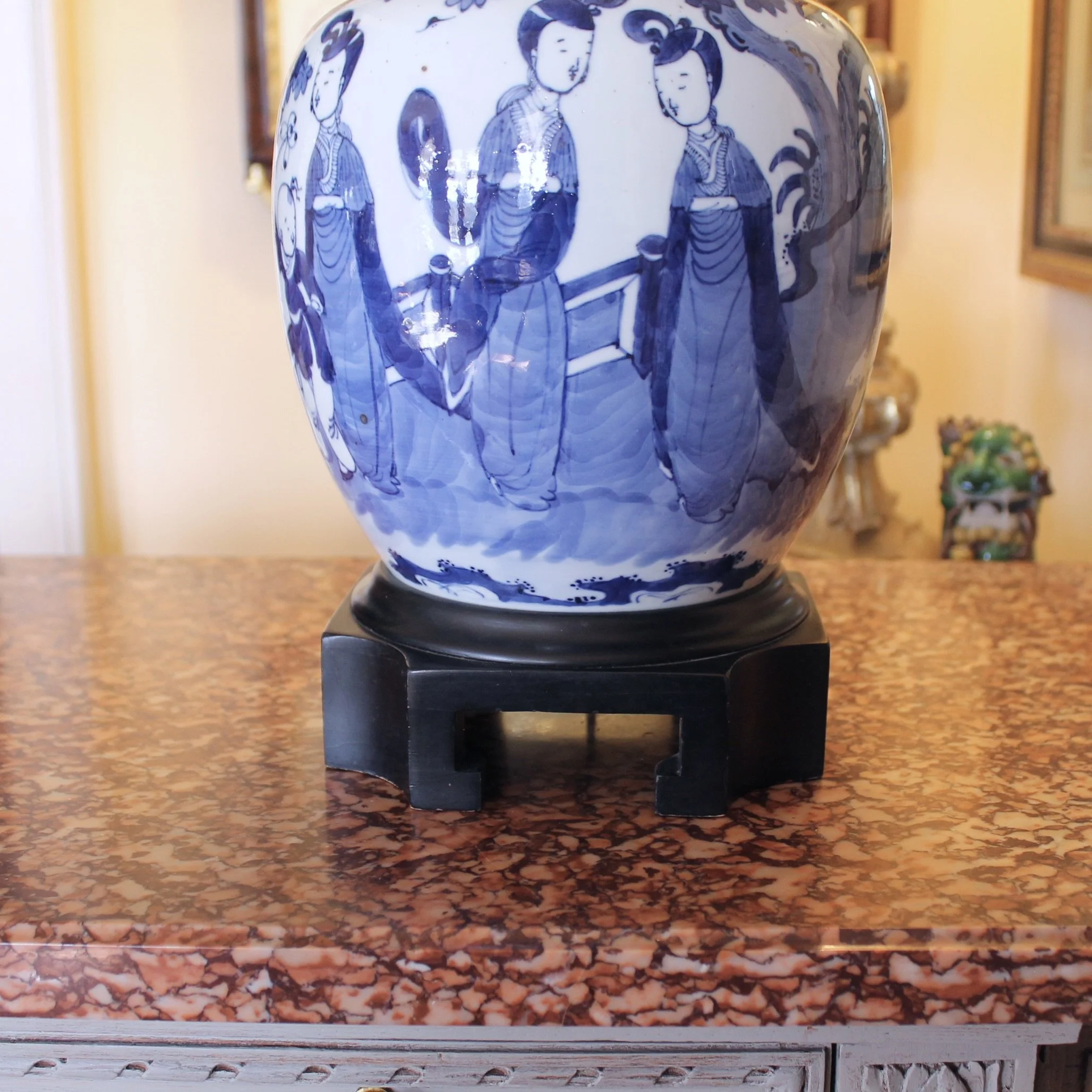 Pair of Chinese Blue and White kangxi Decorated Ginger Jar Lamps