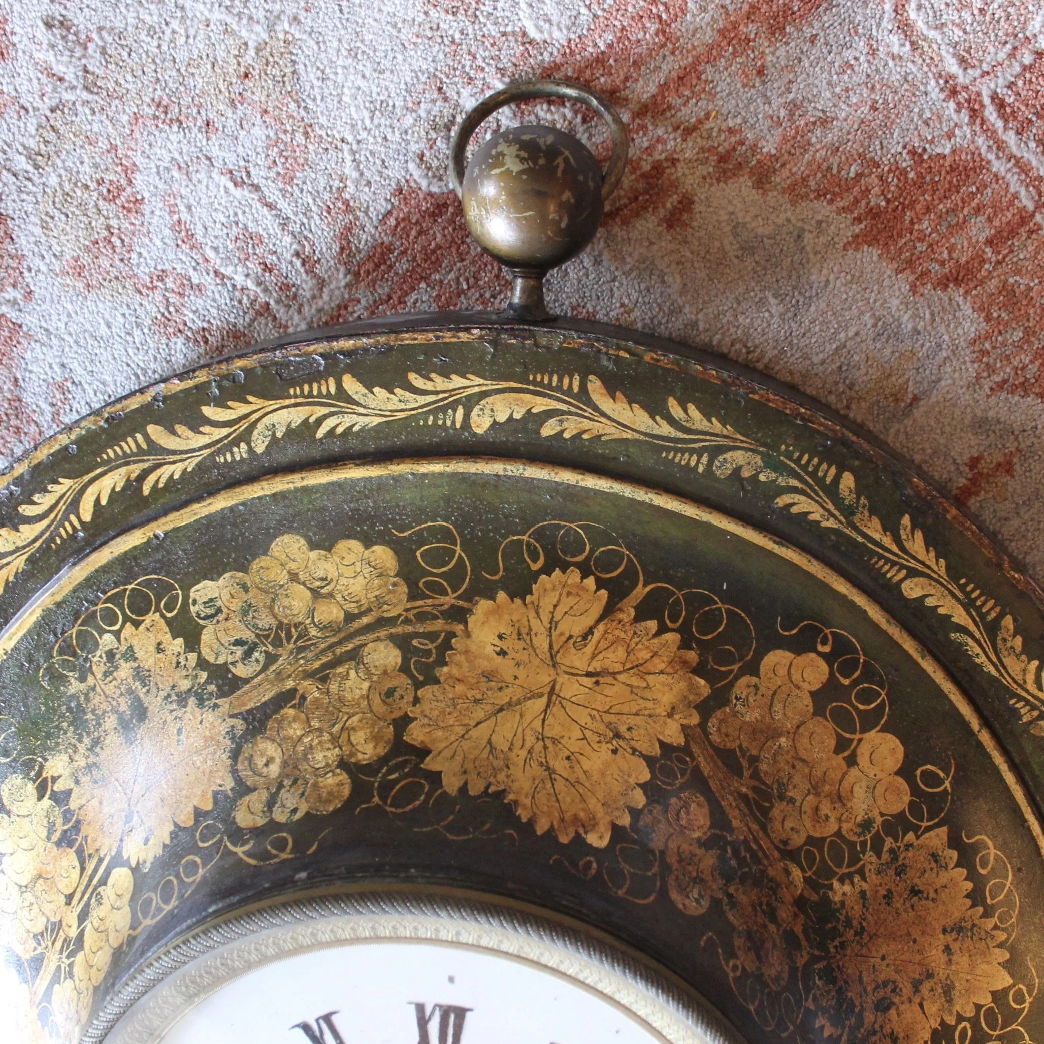 Large French Charles X Painted and Gilded Tôle Clock