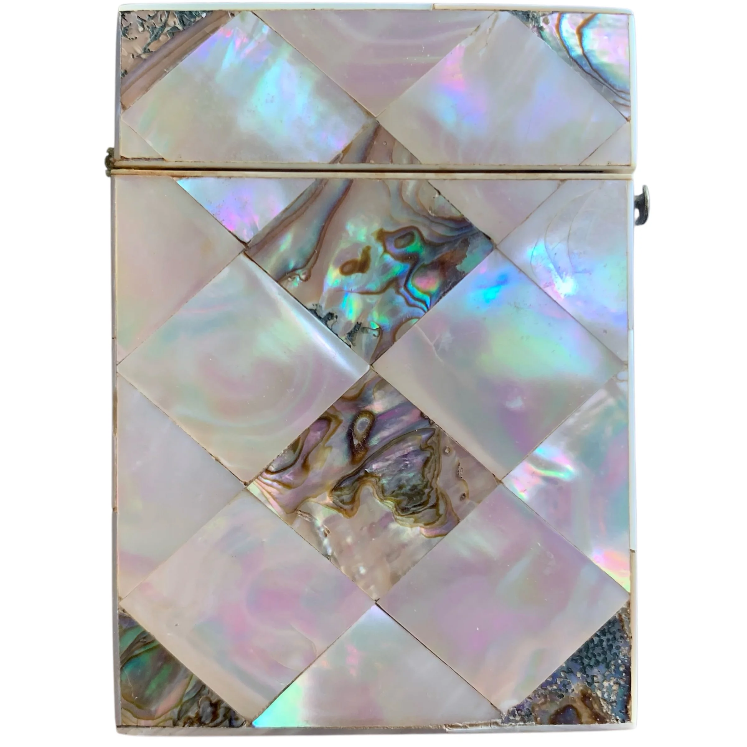 Mother of Pearl and Abalone Diamond Pattern Marquetry Card Case