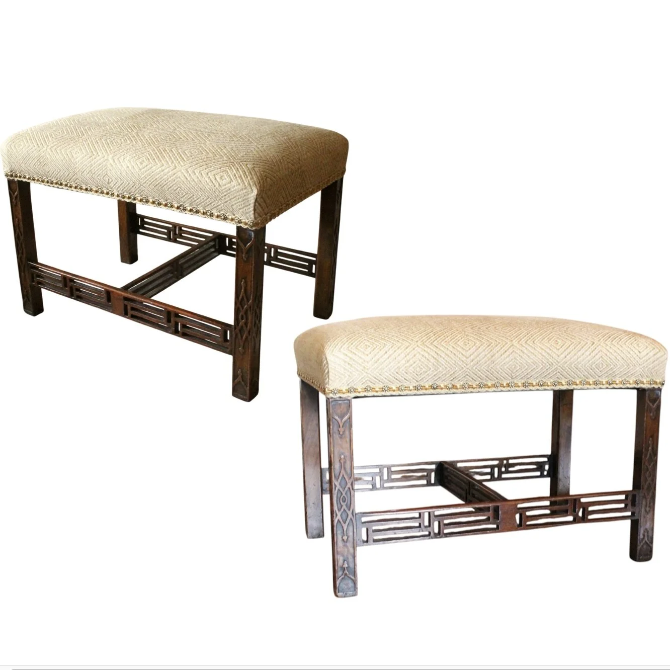 Pair of Georgian Period Chinese Chippendale Fretwork Benches