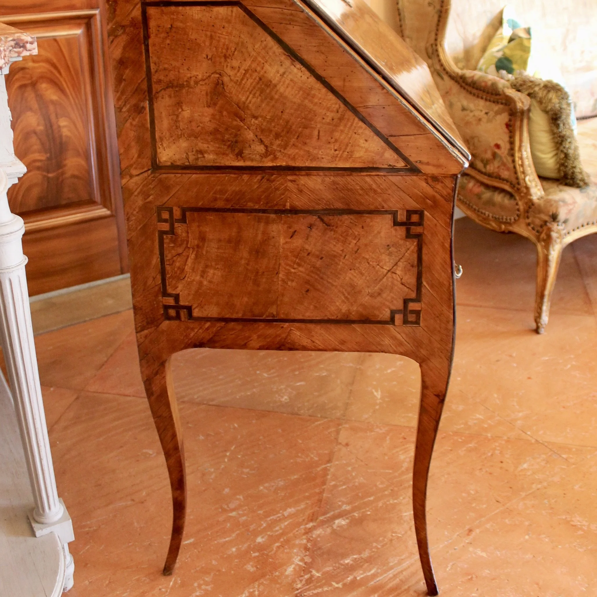 French Provincial Marquetry Slant Front Desk