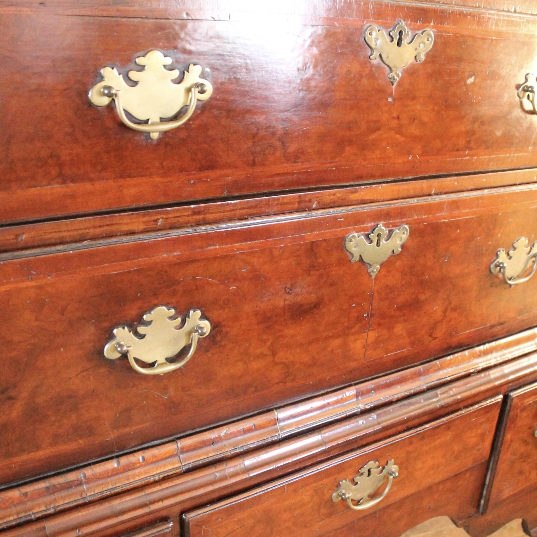 Georgian English Burl Walnut Highboy Chest on Stand
