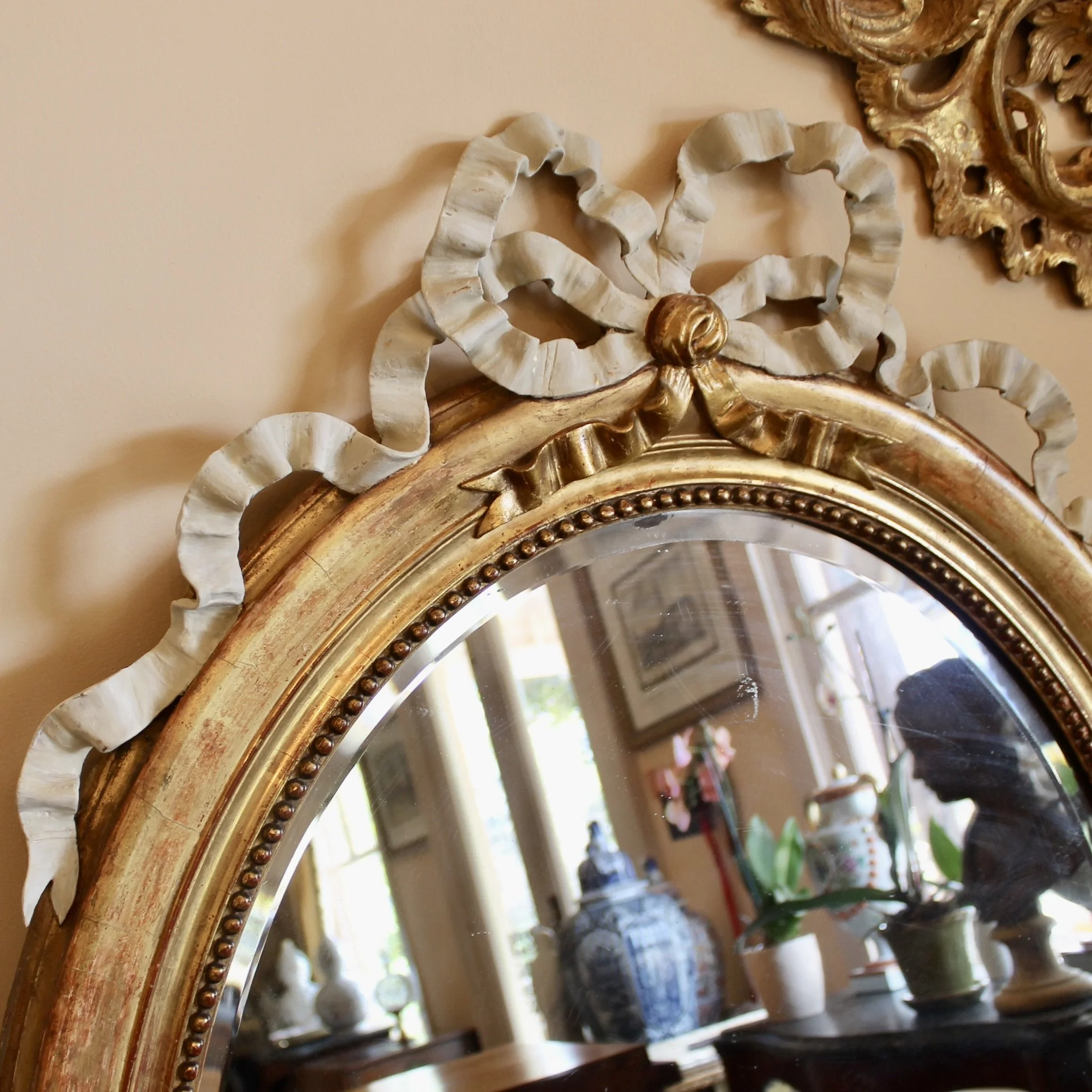 Large Oval French Giltwood Antique Mirror