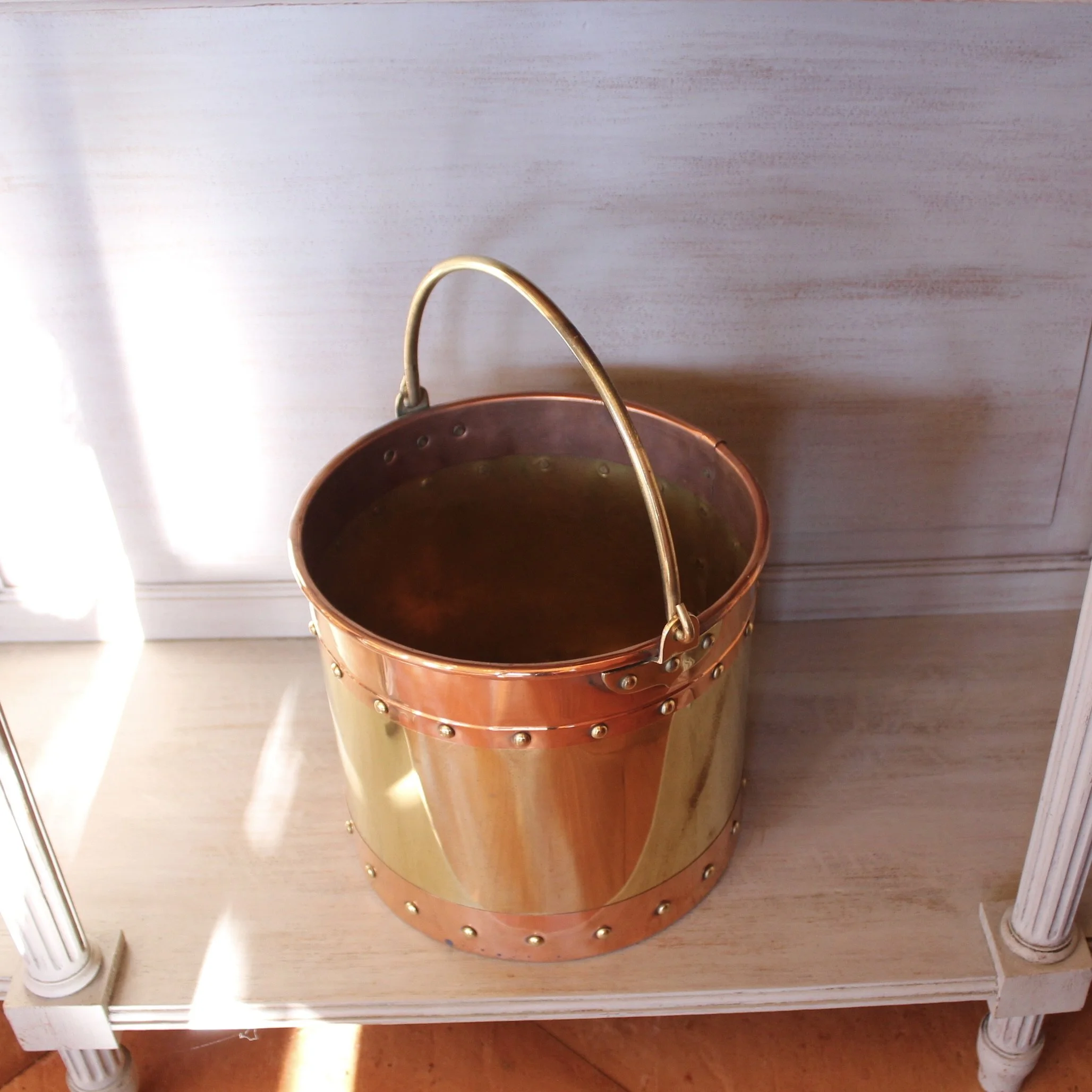 antique English copper fireplace bucket