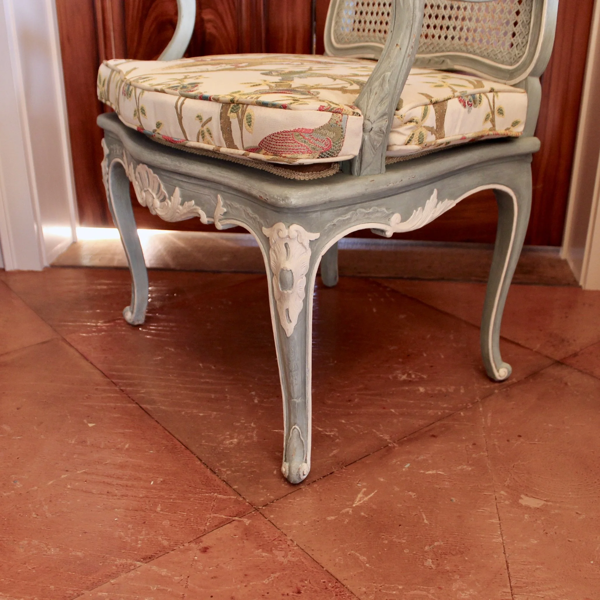 Pair of French Provincial Armchairs in Blue Painted Finish