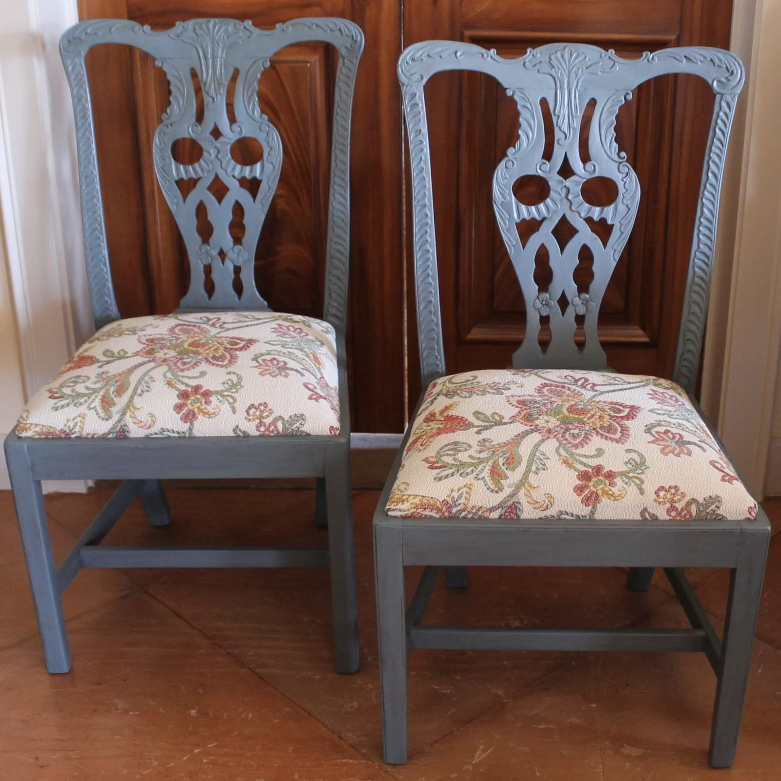 blue painted Georgian Rococo chairs