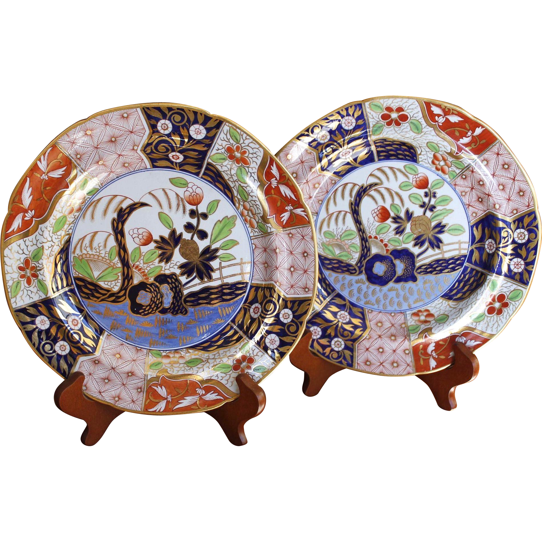 Pair of Early Spode “Rock and Tree” or “Money Tree” Pattern Plates