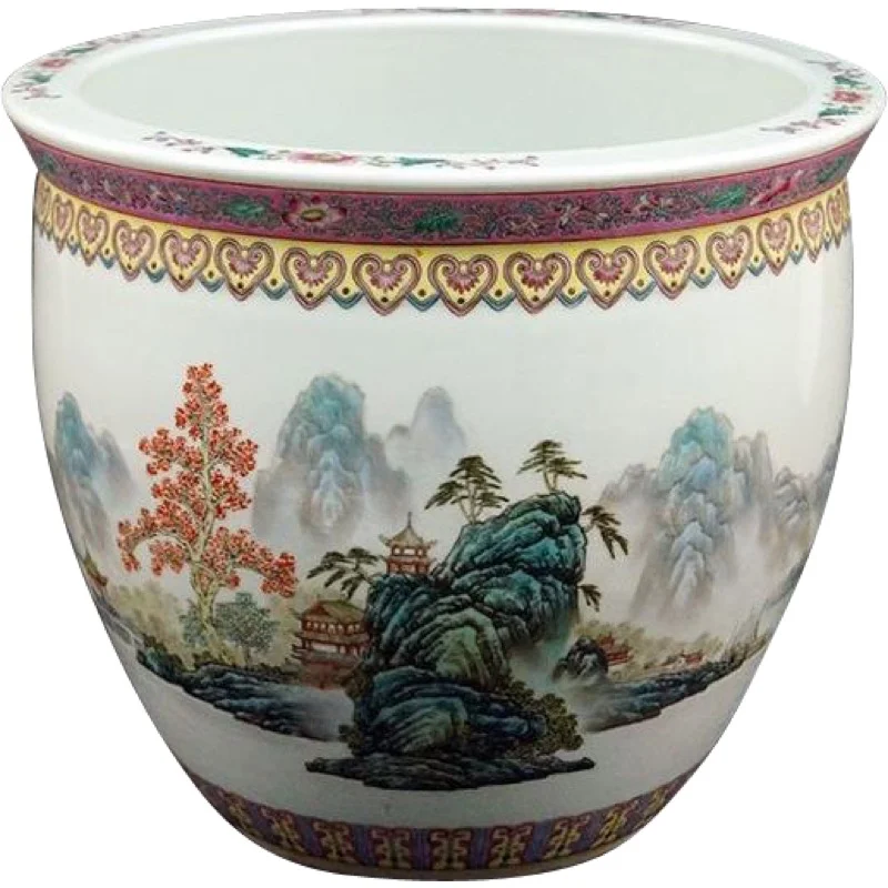 Large Chinese Jardinière with Famille Verte Landscape Decoration