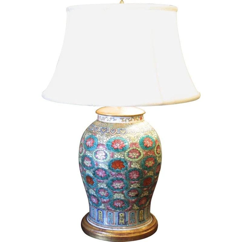 Chinese Famille Rose Lamp with Aqua Ground Florettes