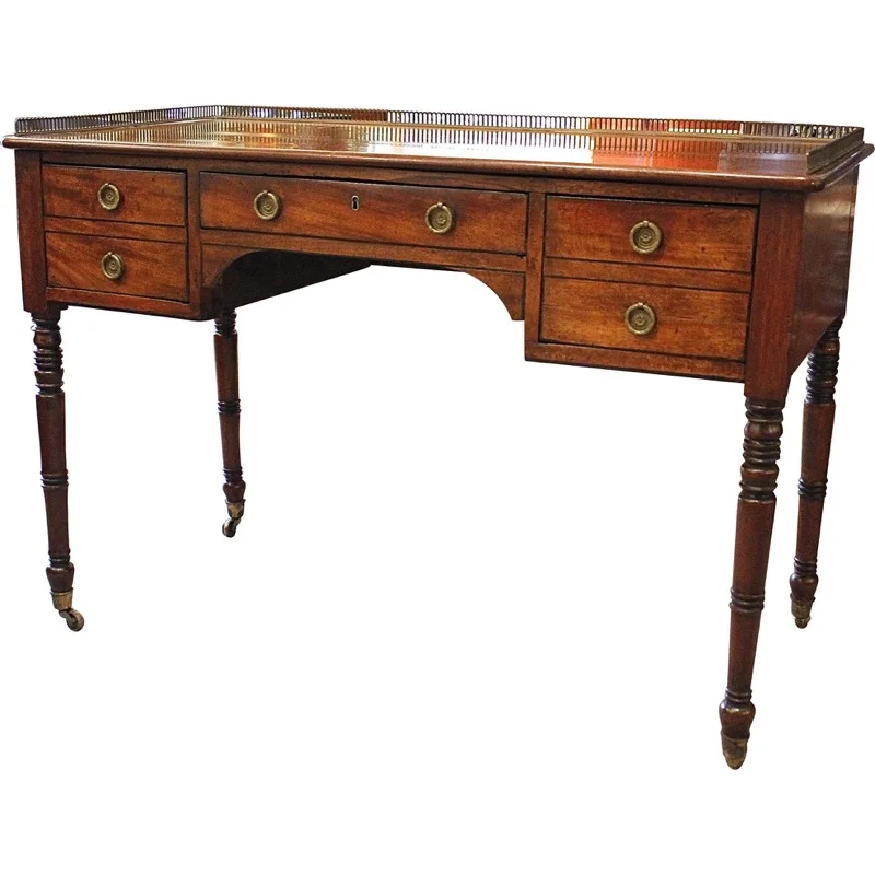 Regency Mahogany Writing Table Desk with Brass Gallery Top