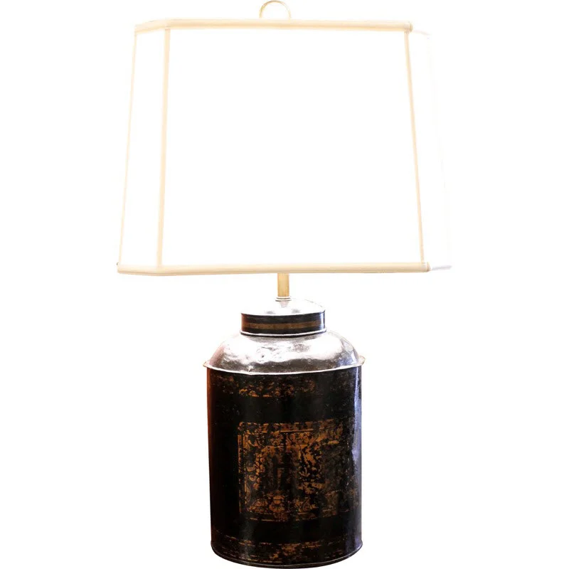 English Tôle Tea Cannister Lamp with Chinoiserie Decoration