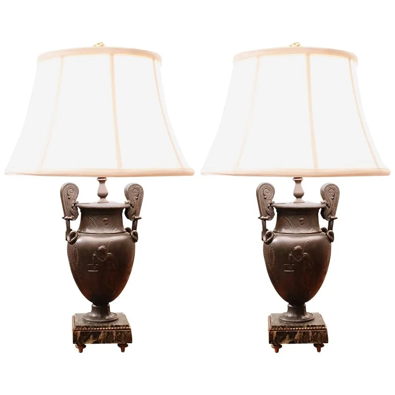 Pair of Bronze Patinated Cast Metal Classical Urn Lamps
