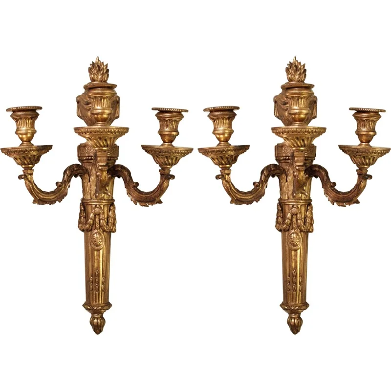 Pair of Large French Gilt Bronze Louis XVI Style Sconces