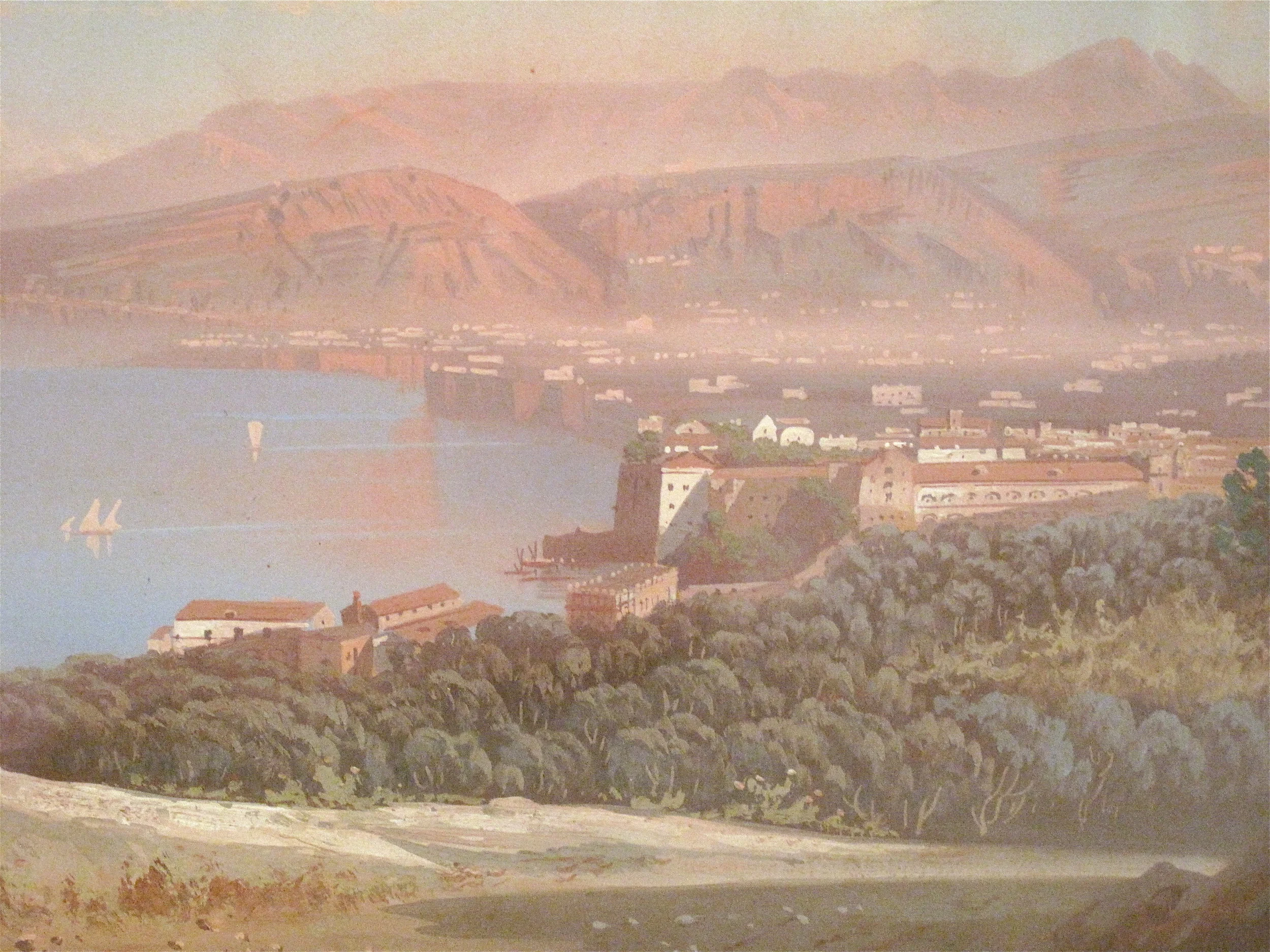 “View of the Bay of Naples,” Italian Gouache