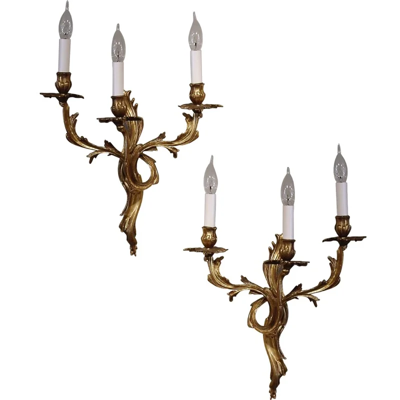 Pair of Louis XV Style French Three Light Sconces