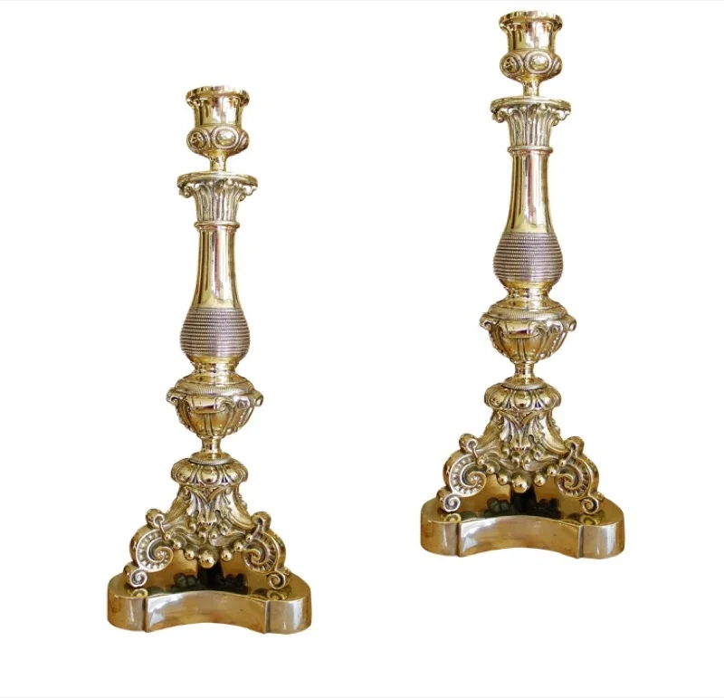 Pair of Louis Phillippe Polished Brass Candlesticks