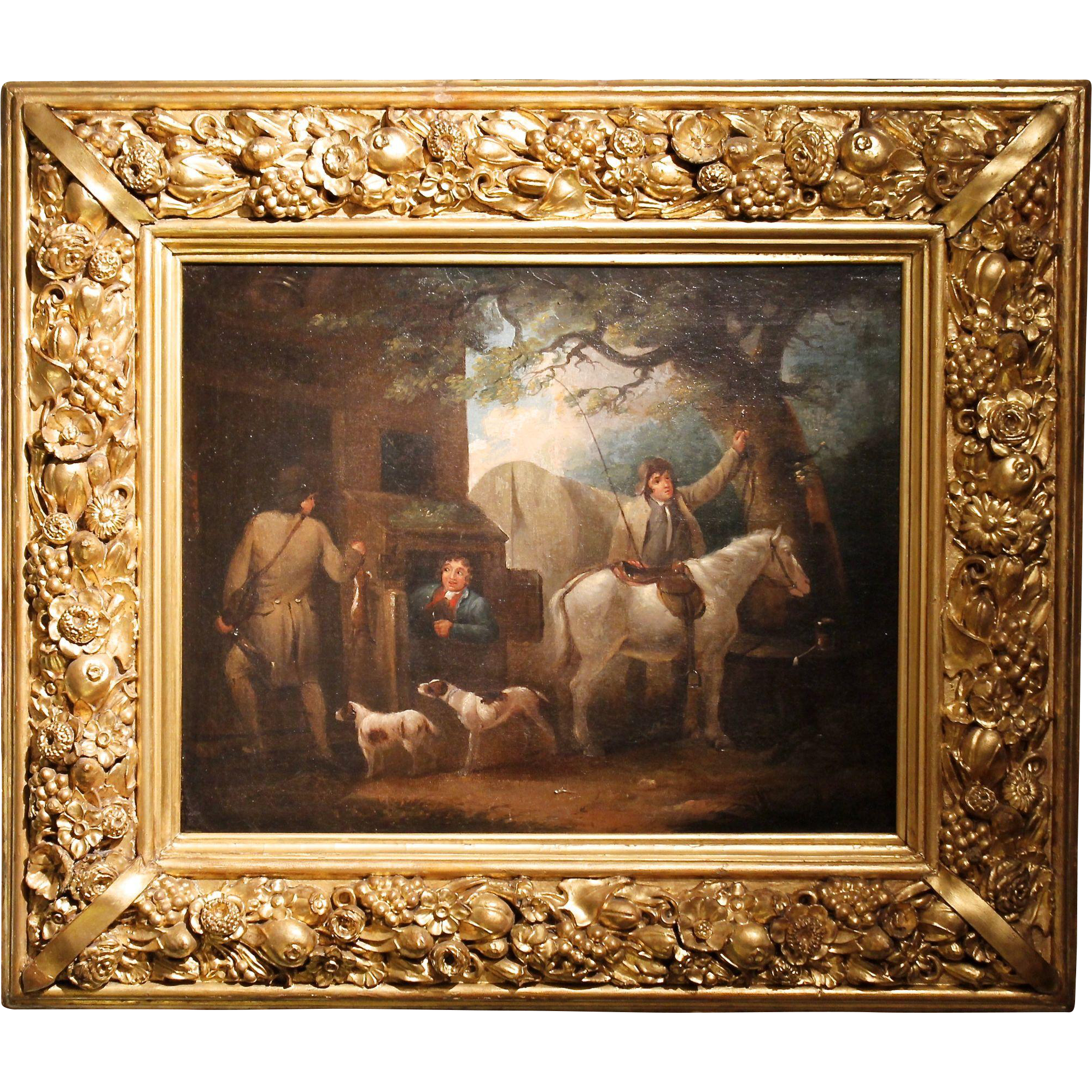 “Sportsman’s Return,” British Oil on Canvas, after George Morland