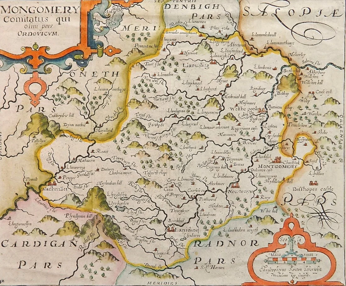 17th Century Map of Montgomery County (Montgomeryshire, Wales)