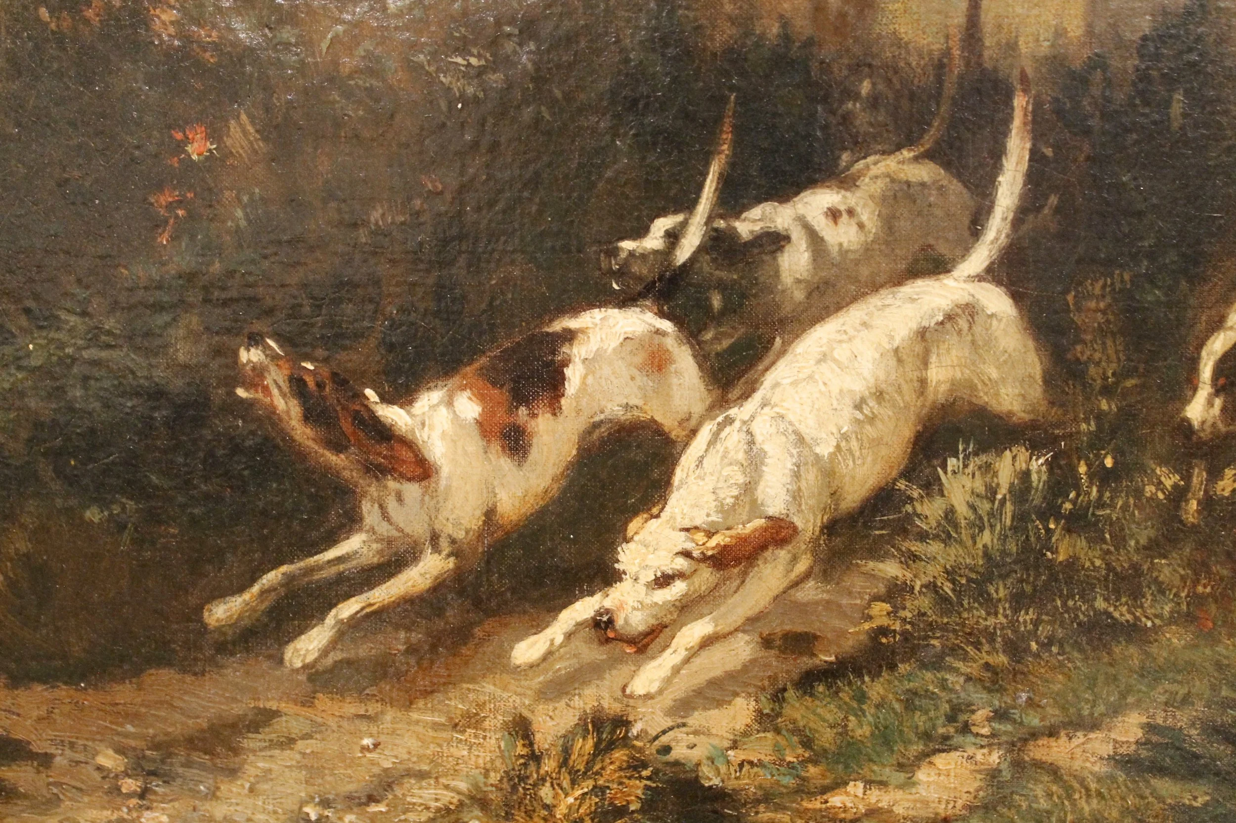 “In Full Cry” 19th Century Fox Hunting Oil on Canvas by G. Linwall