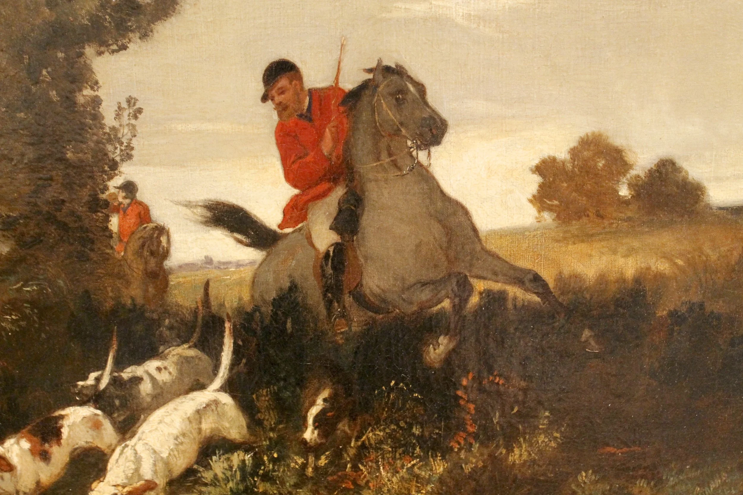 “In Full Cry” 19th Century Fox Hunting Oil on Canvas by G. Linwall