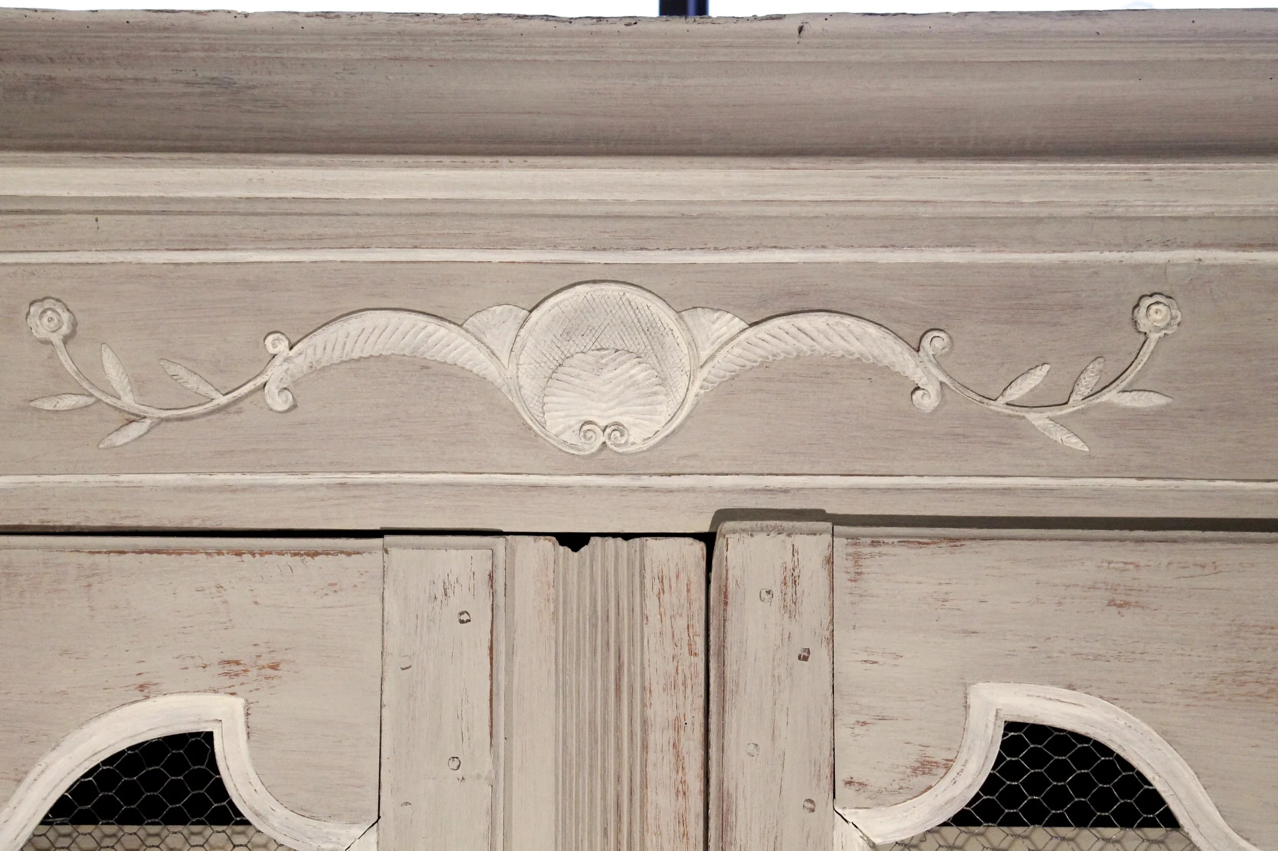 French Provincial Grey Painted Louis XV Style Small Armoire