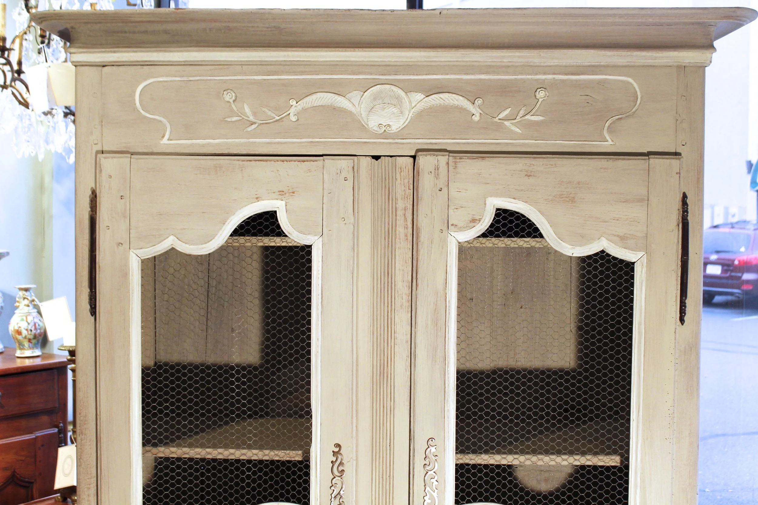 French Provincial Grey Painted Louis XV Style Small Armoire