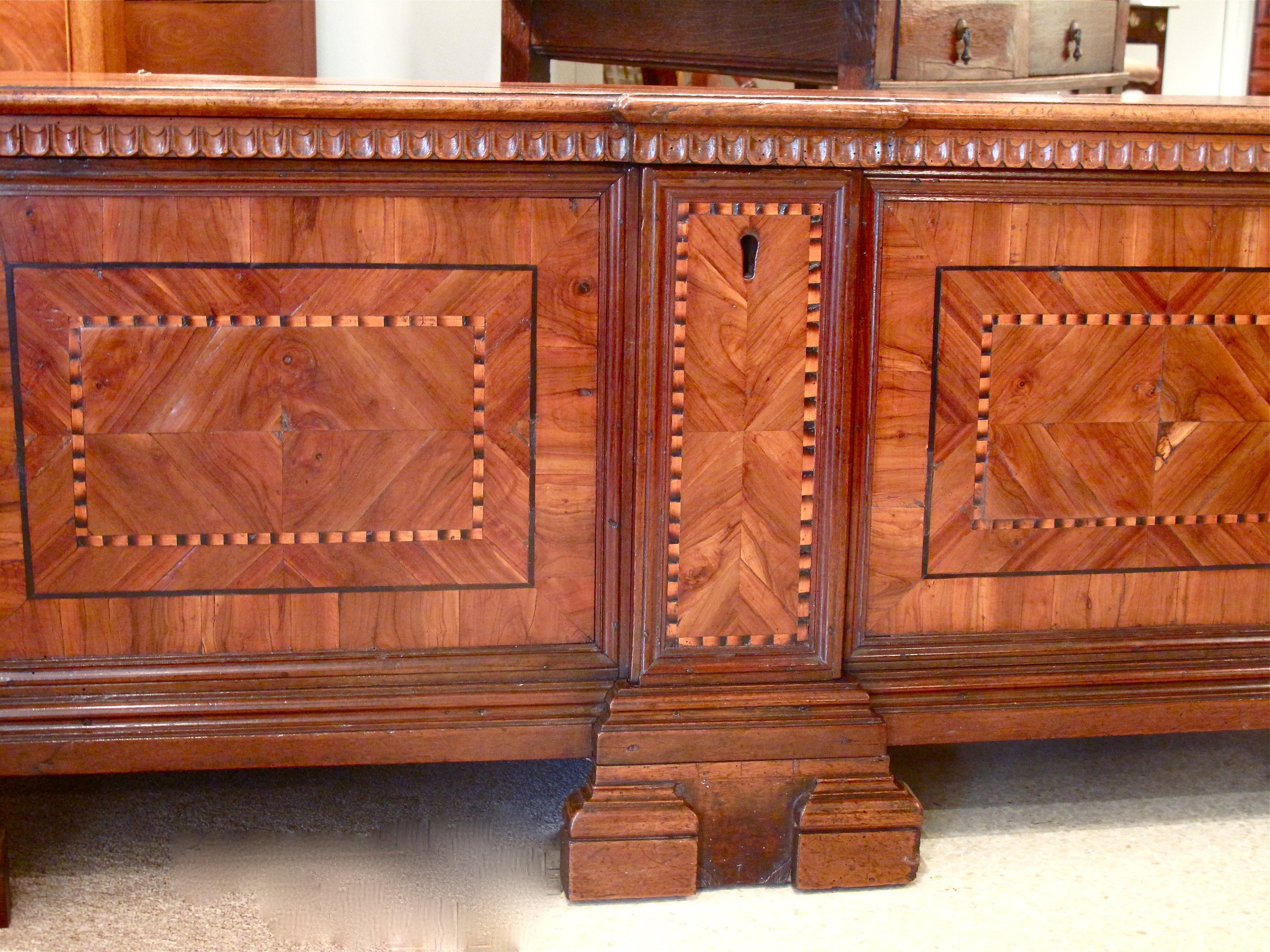 Italian Walnut and Marquetry Dowry Chest or Cassone