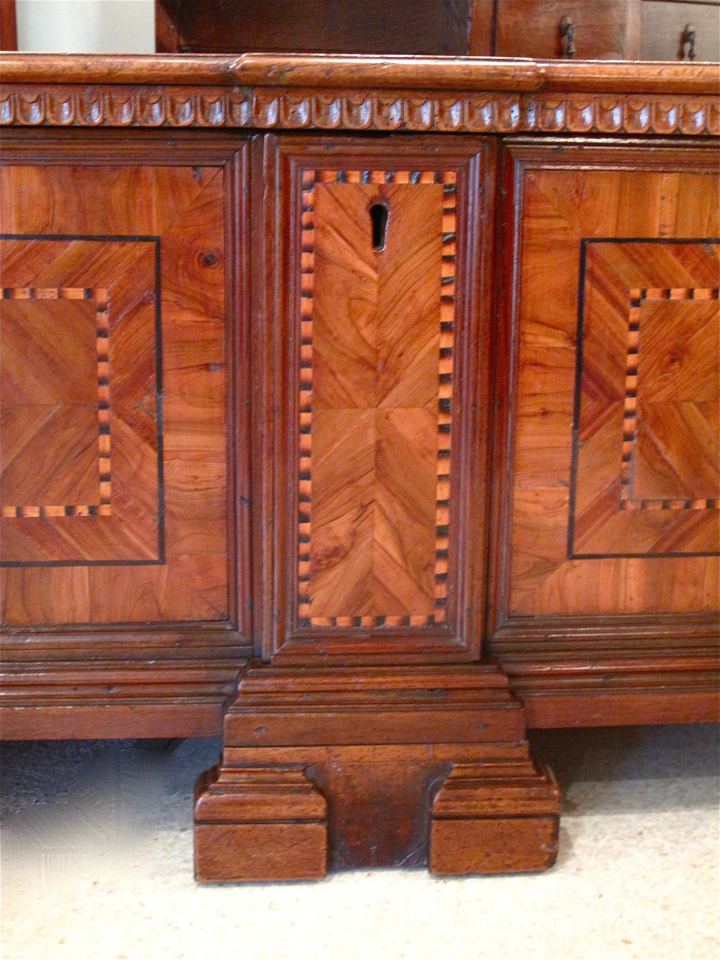 Italian Walnut and Marquetry Dowry Chest or Cassone