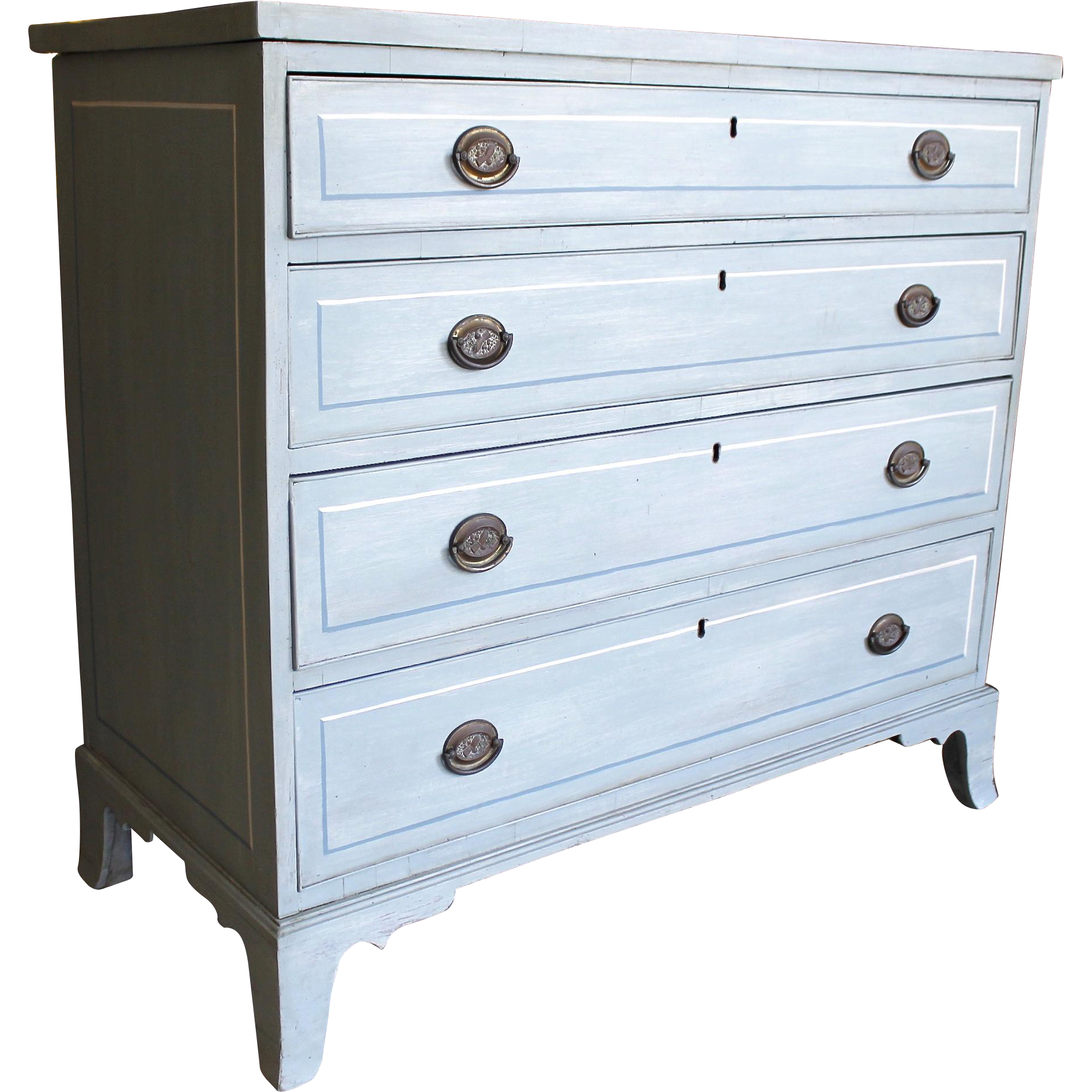American Blue Painted Federal Chest of Drawers on French Feet