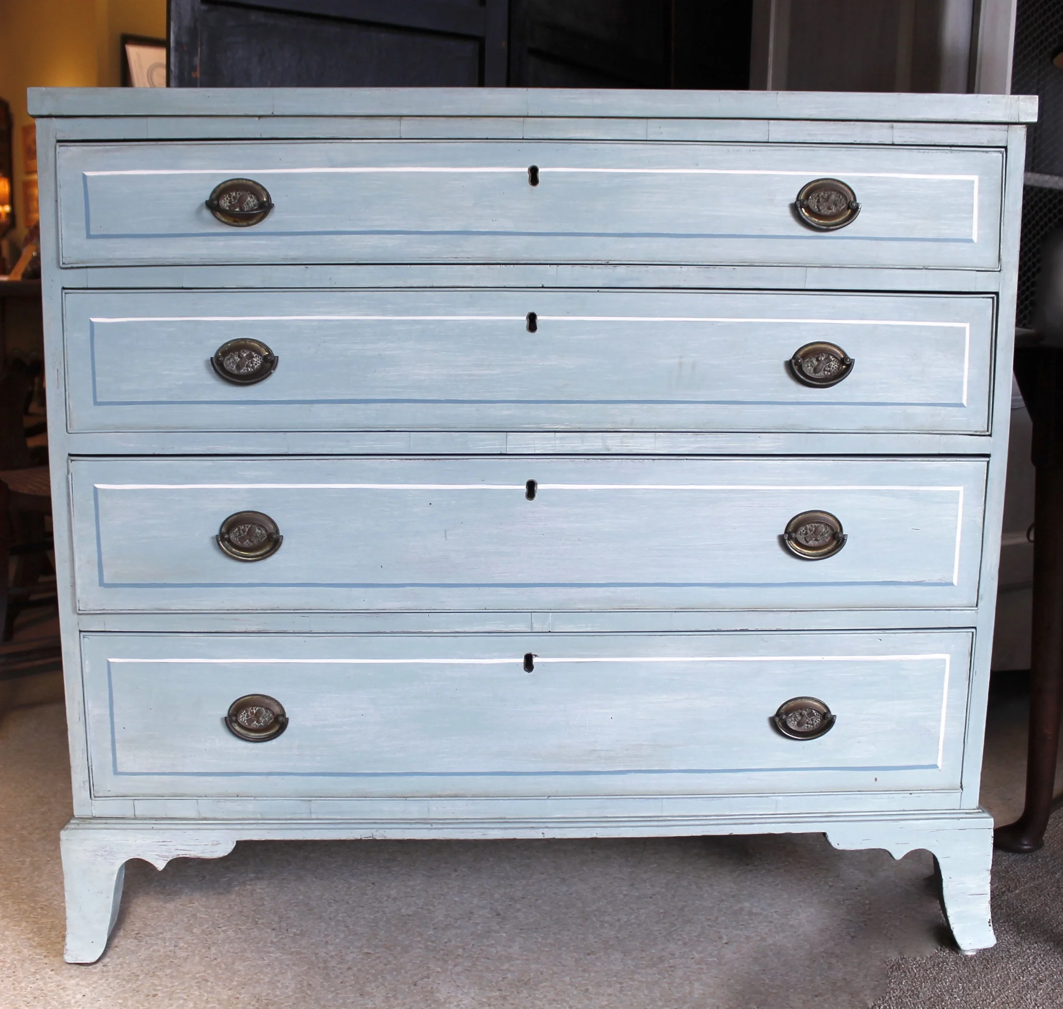 American Blue Painted Federal Chest of Drawers on French Feet