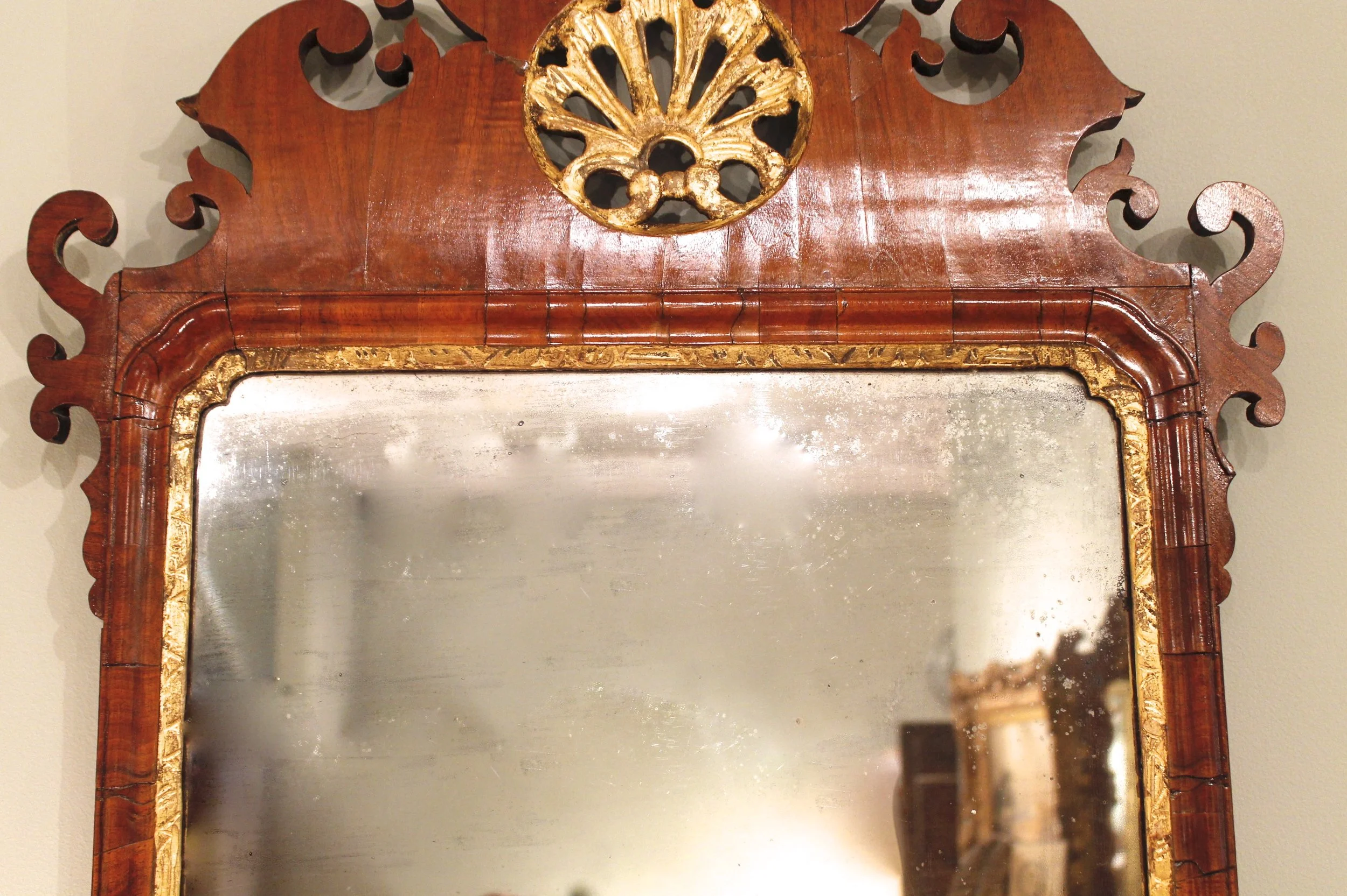 George II Period Walnut and Parcel Gilt Mirror