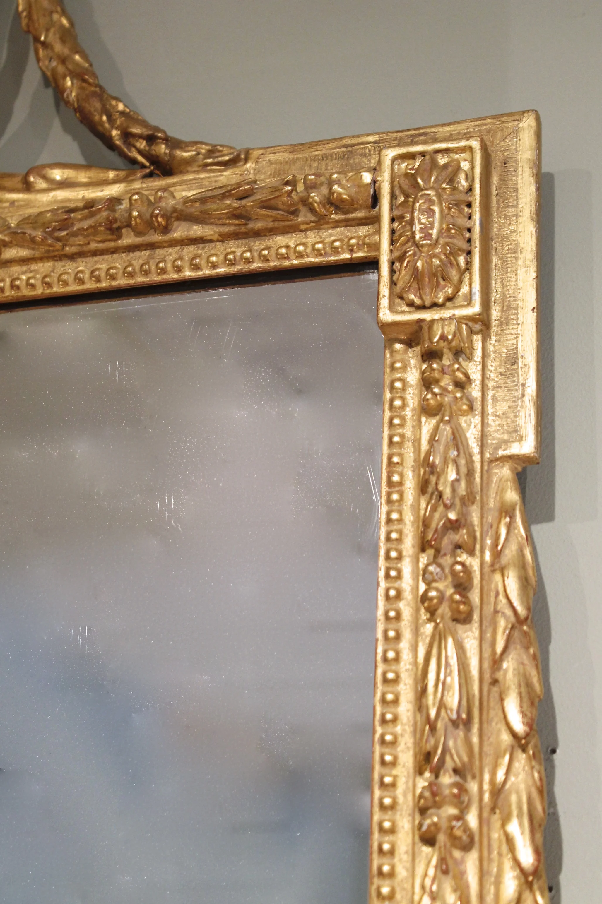 Large Italian Neoclassical Gilt Wood Mirror with Urn Crest