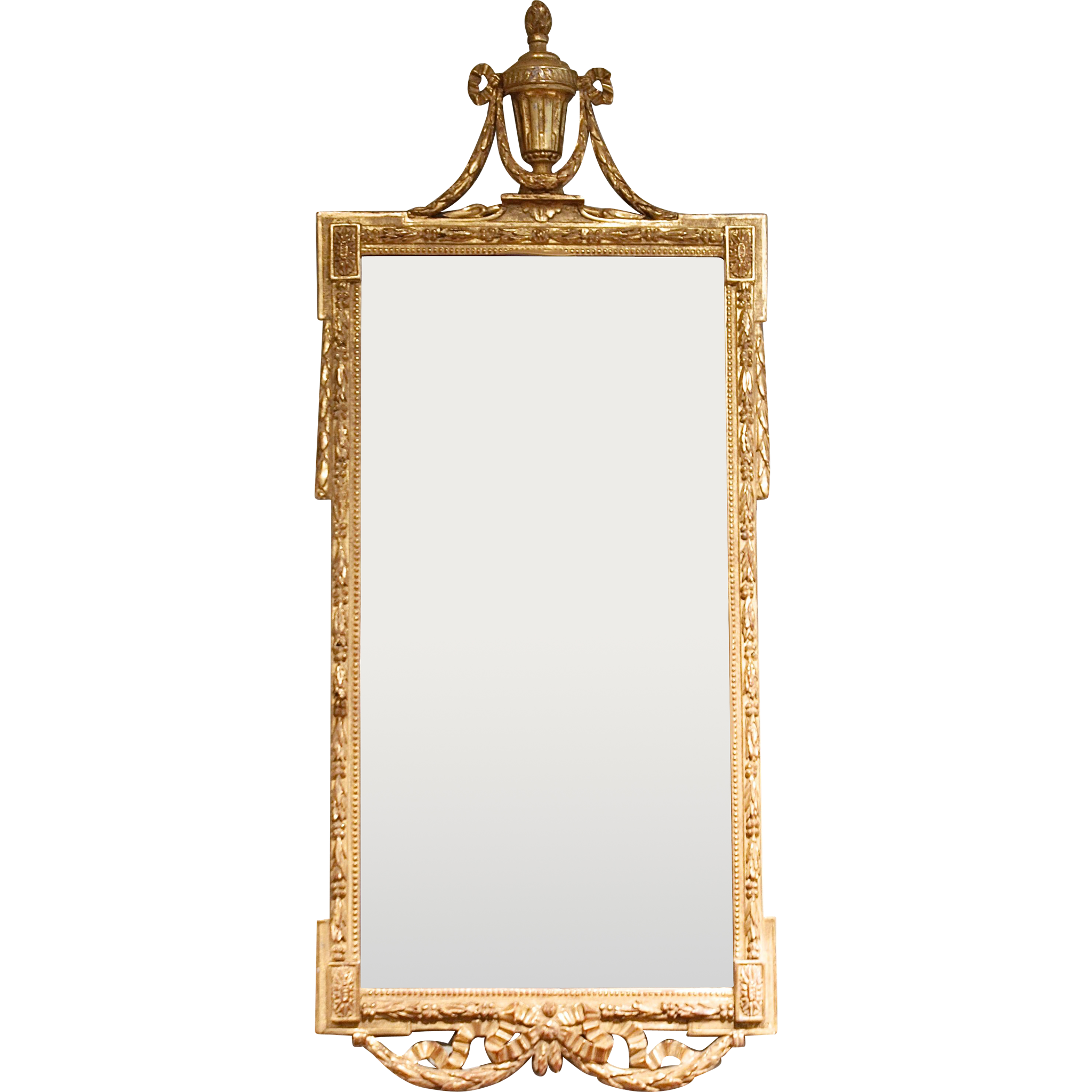 Large Italian Neoclassical Gilt Wood Mirror with Urn Crest