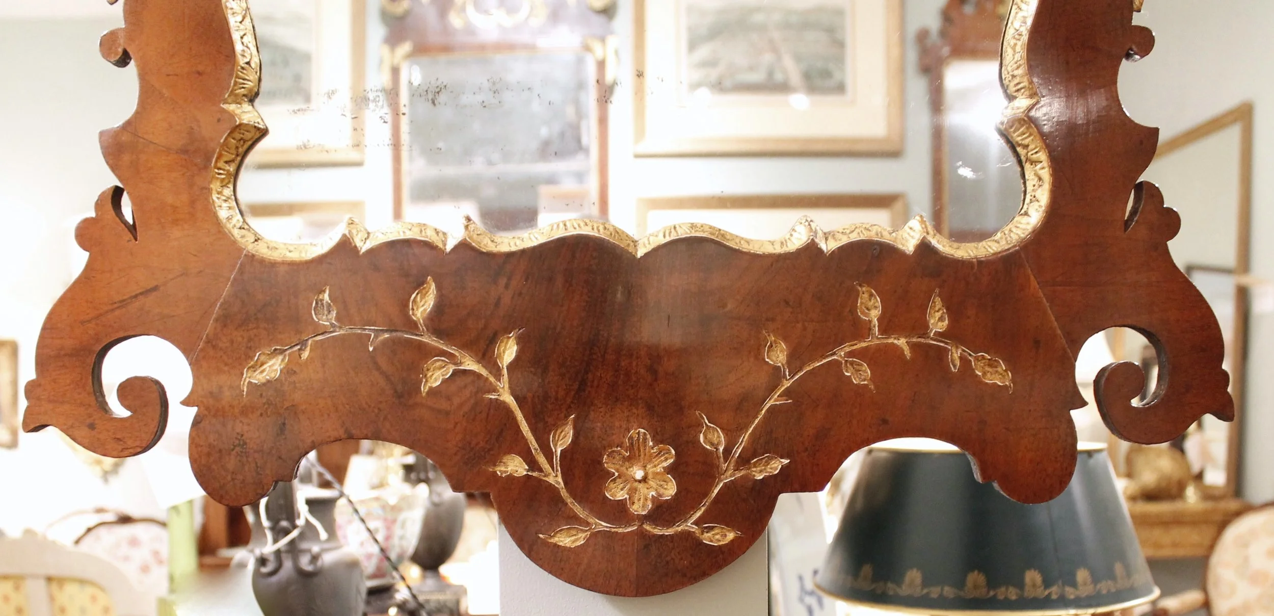 George II Style Walnut and Parcel Gilt Mirror with HoHo Bird Crest