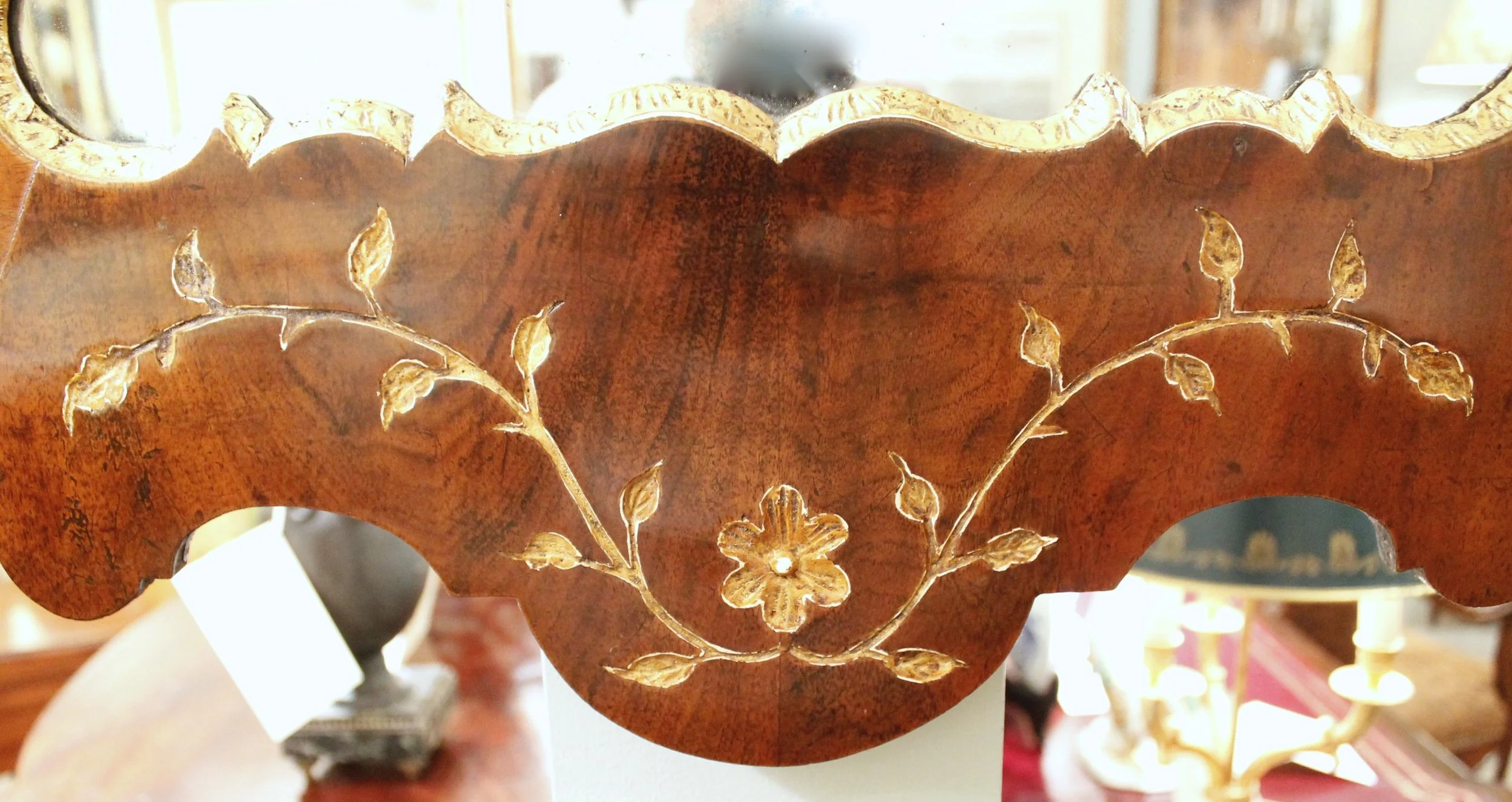 George II Style Walnut and Parcel Gilt Mirror with HoHo Bird Crest