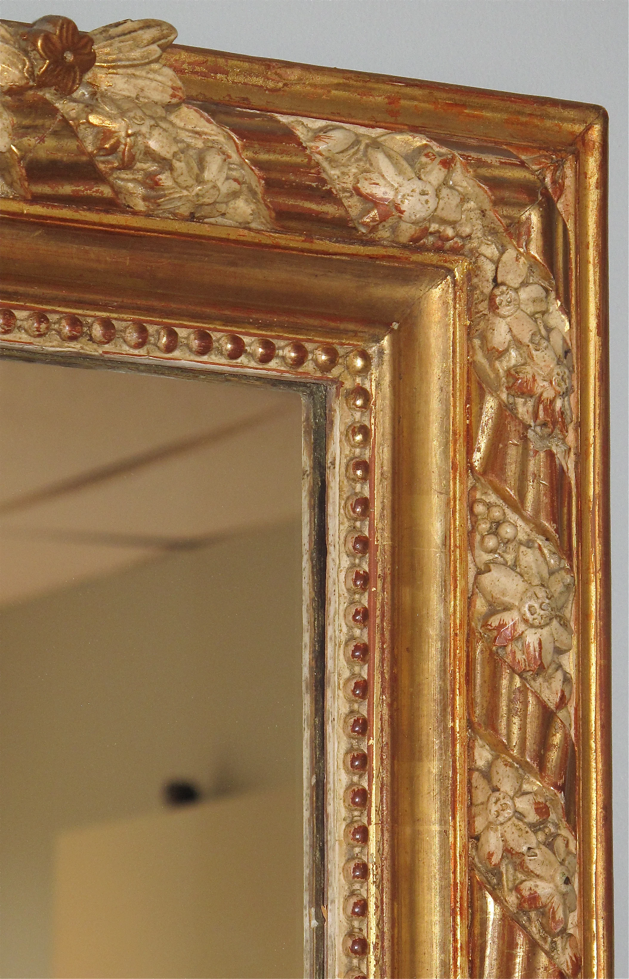 Gilt and Polished Gesso Crested French Mirror, Late 19th Century