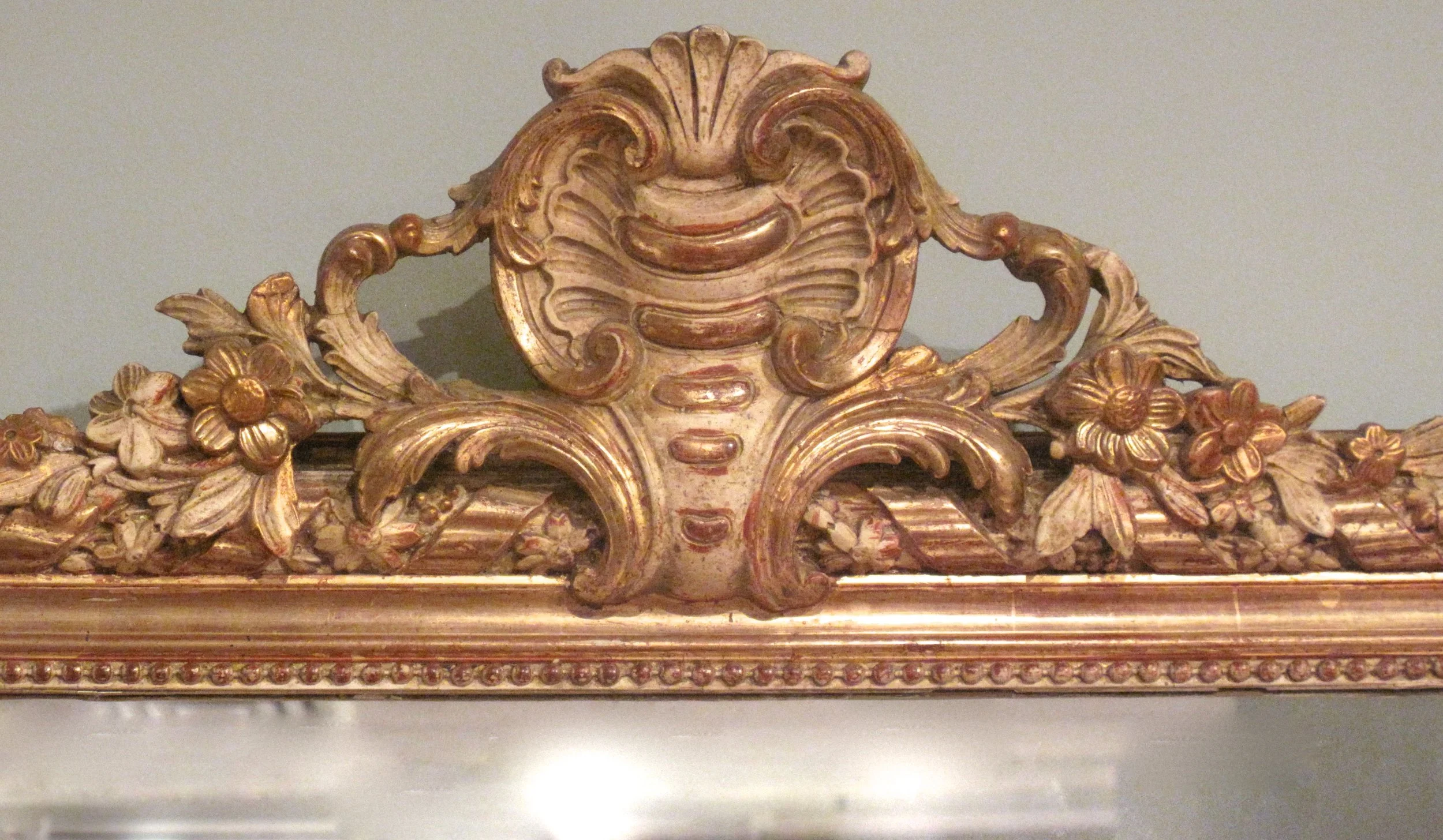 Gilt and Polished Gesso Crested French Mirror, Late 19th Century