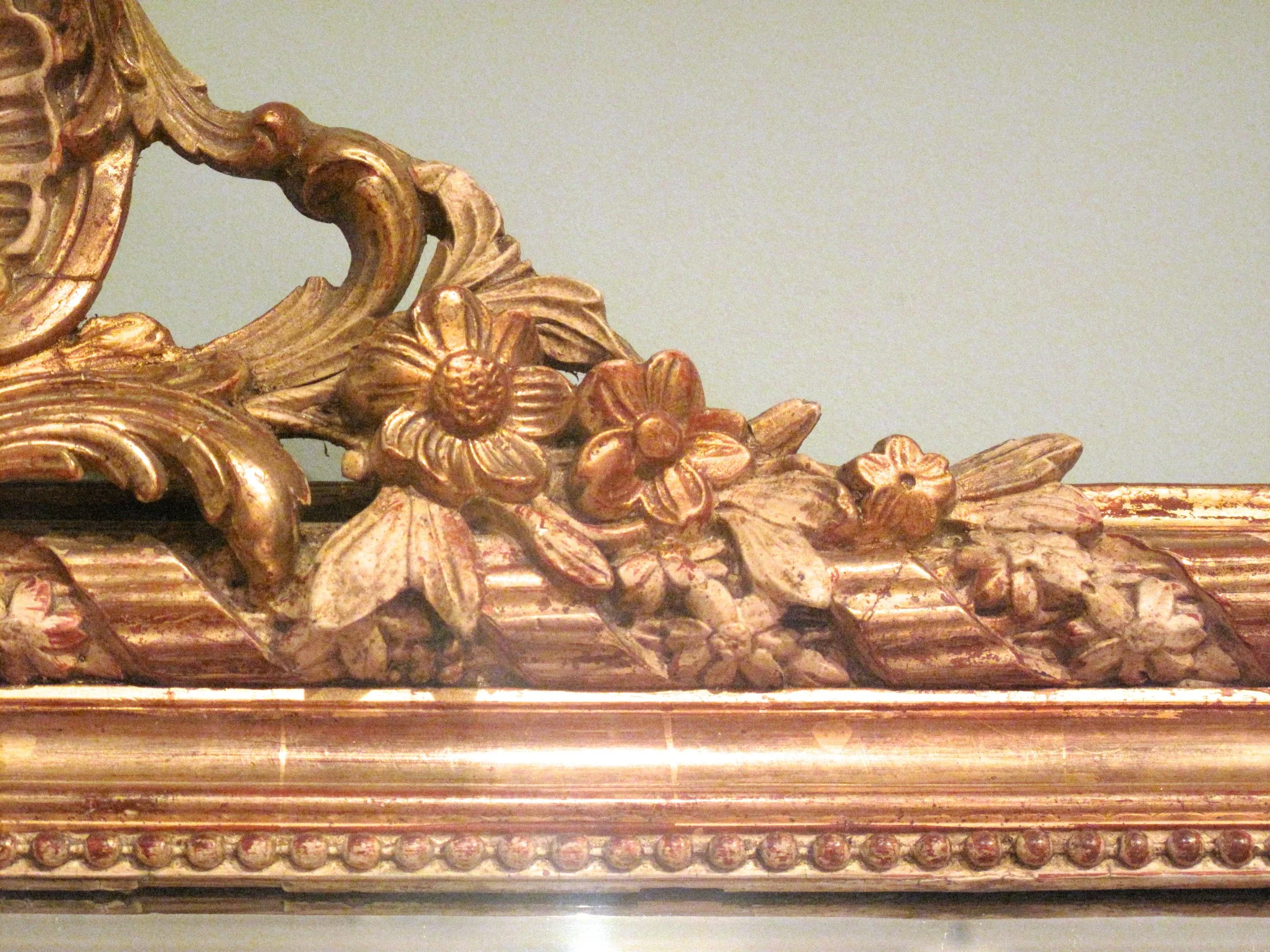 Gilt and Polished Gesso Crested French Mirror, Late 19th Century