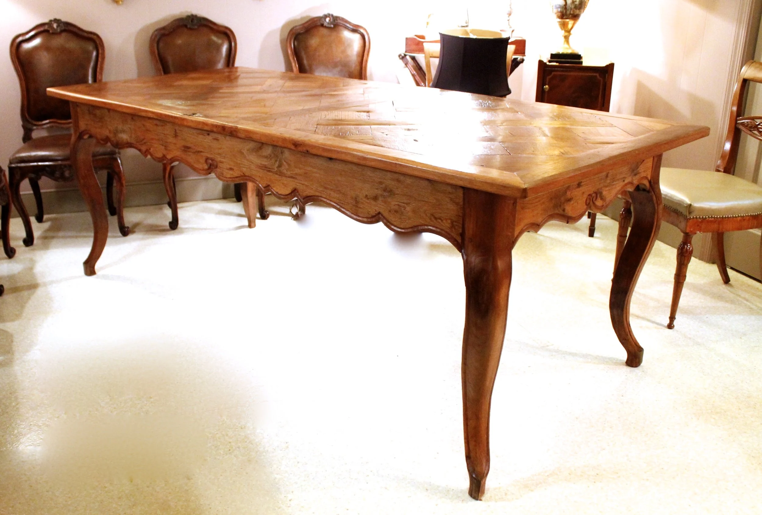 Louis XV Style Parquetry Top Farm TableLouis XV Style French Parquetry Top Farm Table