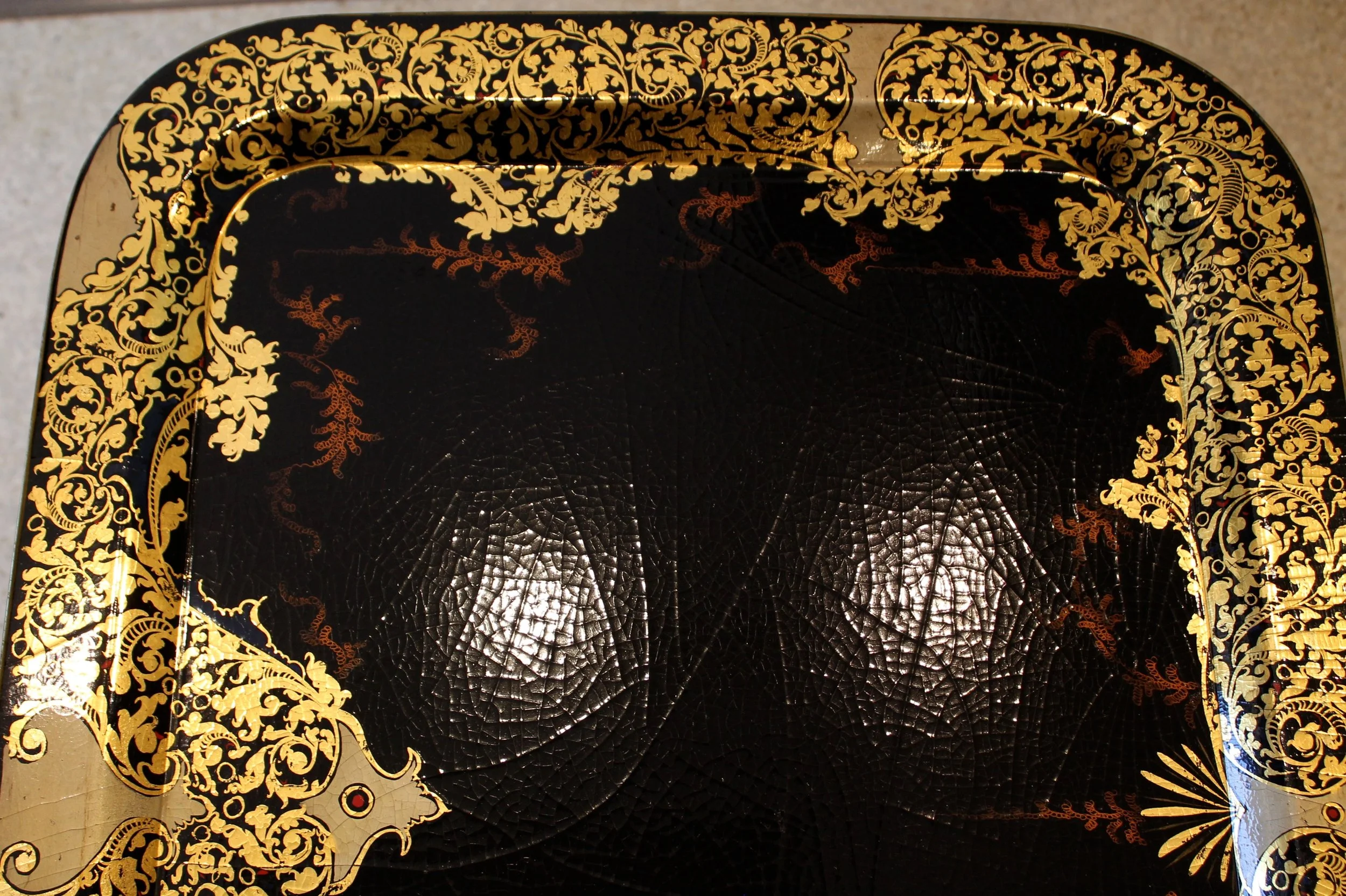 English Papier Mâché Painted and Gilded Tray Table, 19th Century