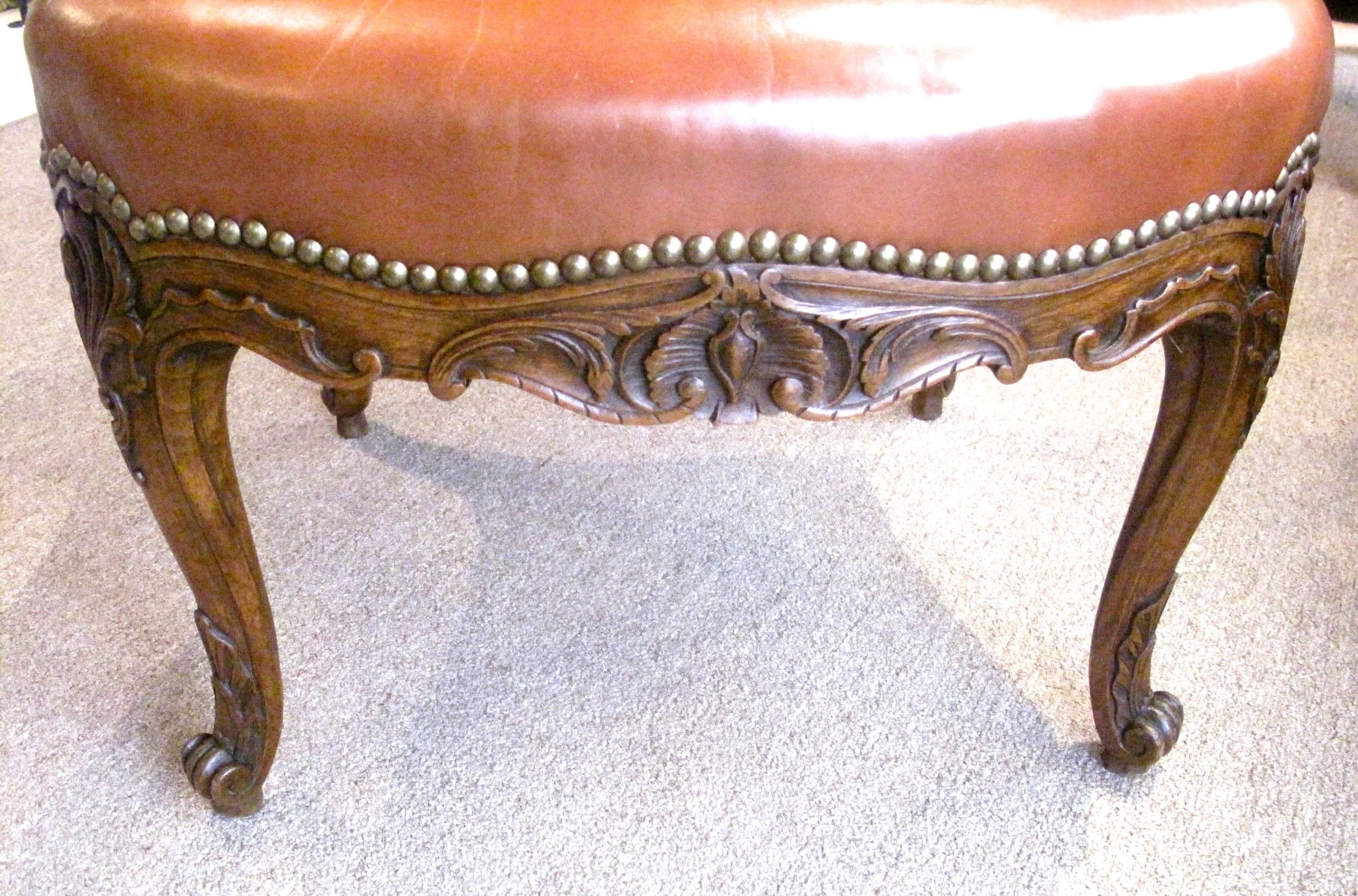 Pair of French Louis XV Stye Leather Slipper Chairs by Alavoine et Cie
