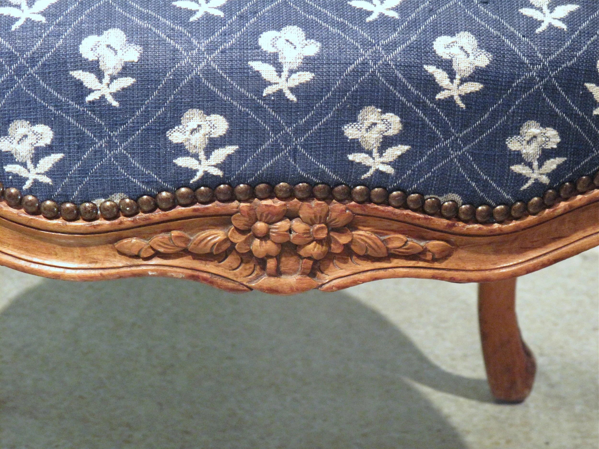 Pair of Louis XV Carved Beechwood Chairs in Brunschwig Upholstery