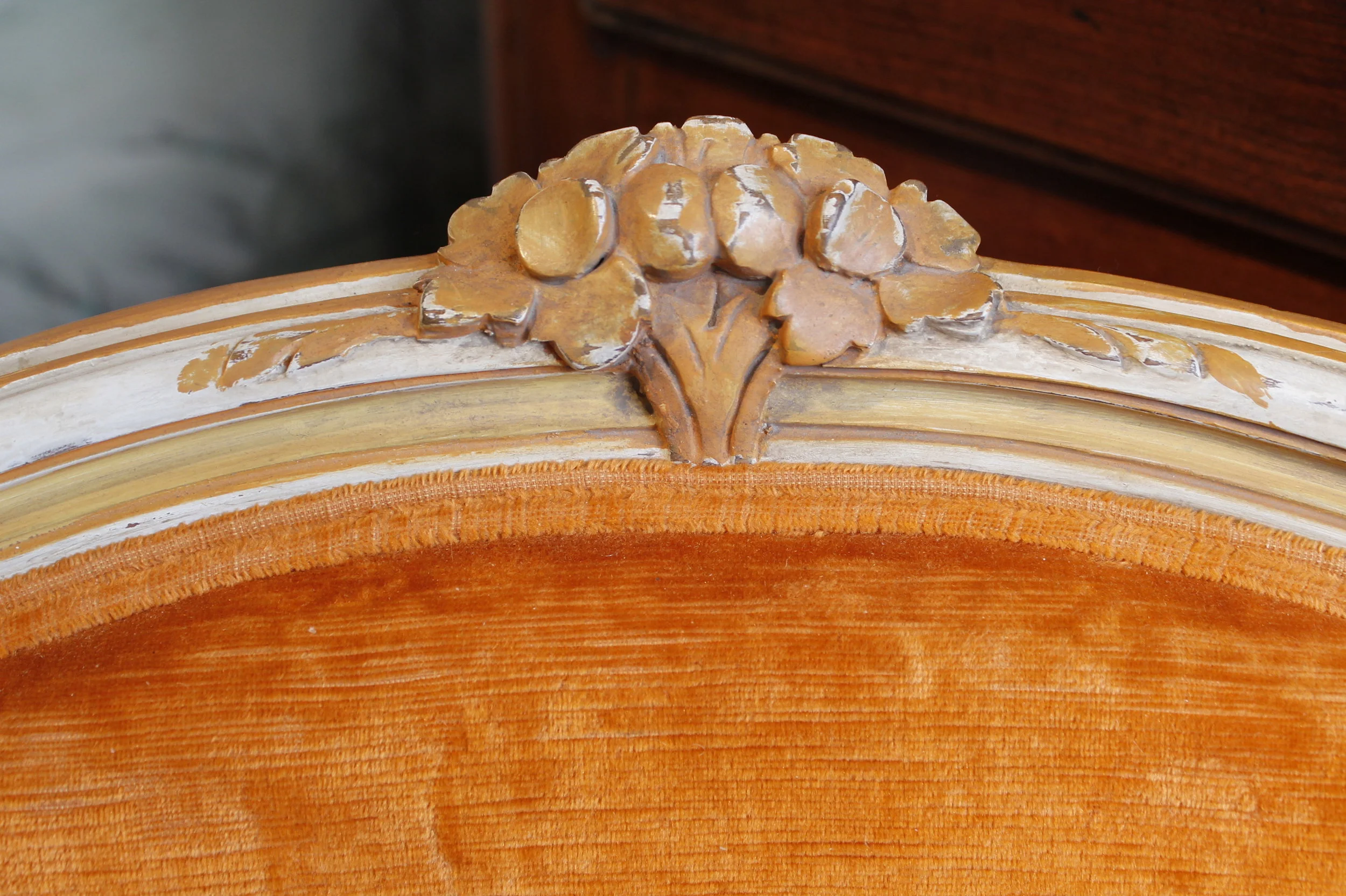 Pair of Vintage Louis XV Style Bergères in Tangerine Velvet