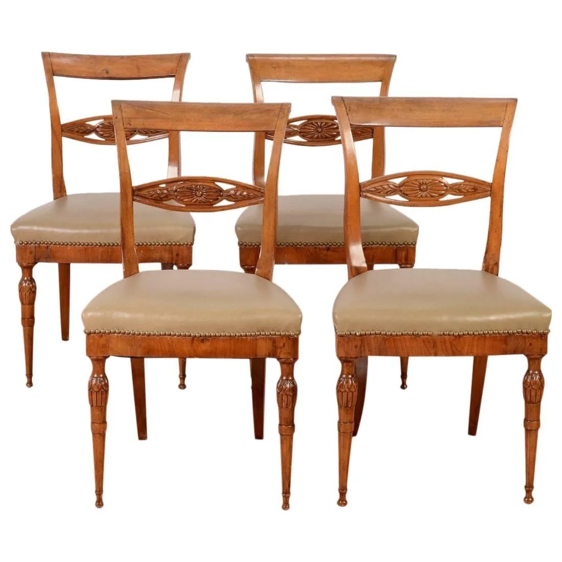 Set of Four Italian Neoclassical Carved Side Chairs, Early 19th Century